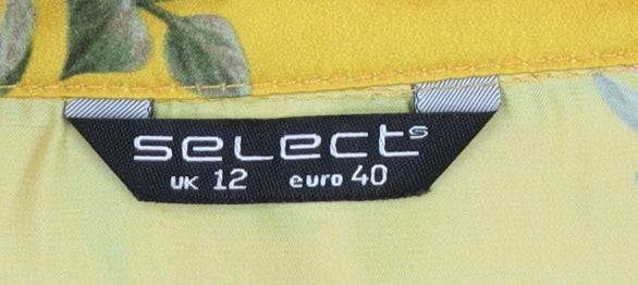 Select Womens Yellow Floral Collared Cropped Blouse UK 12 - Image 4
