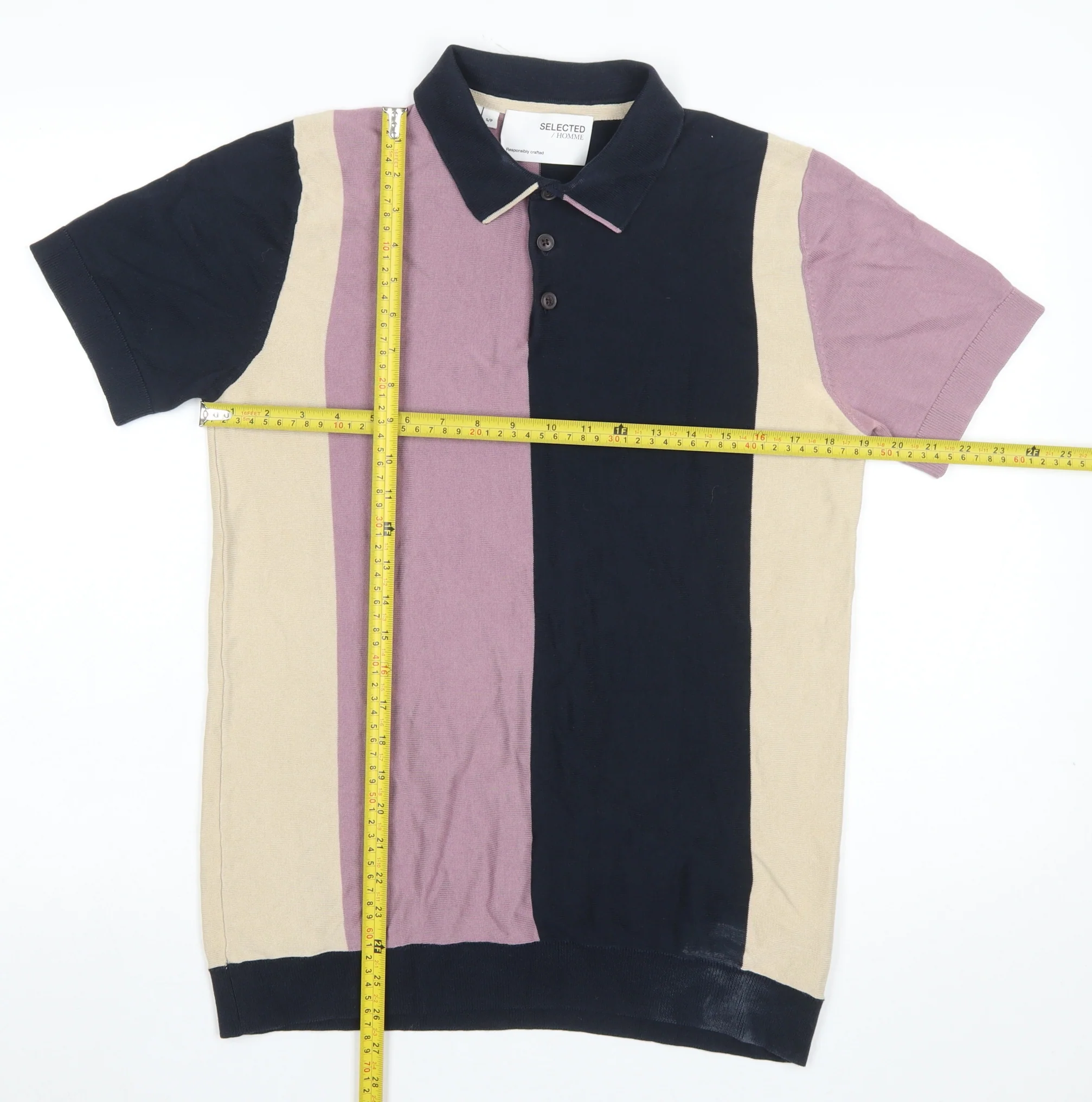 Selected Homme Men’s Colourblock Polo Shirt Black Beige Purple Size S - Image 2