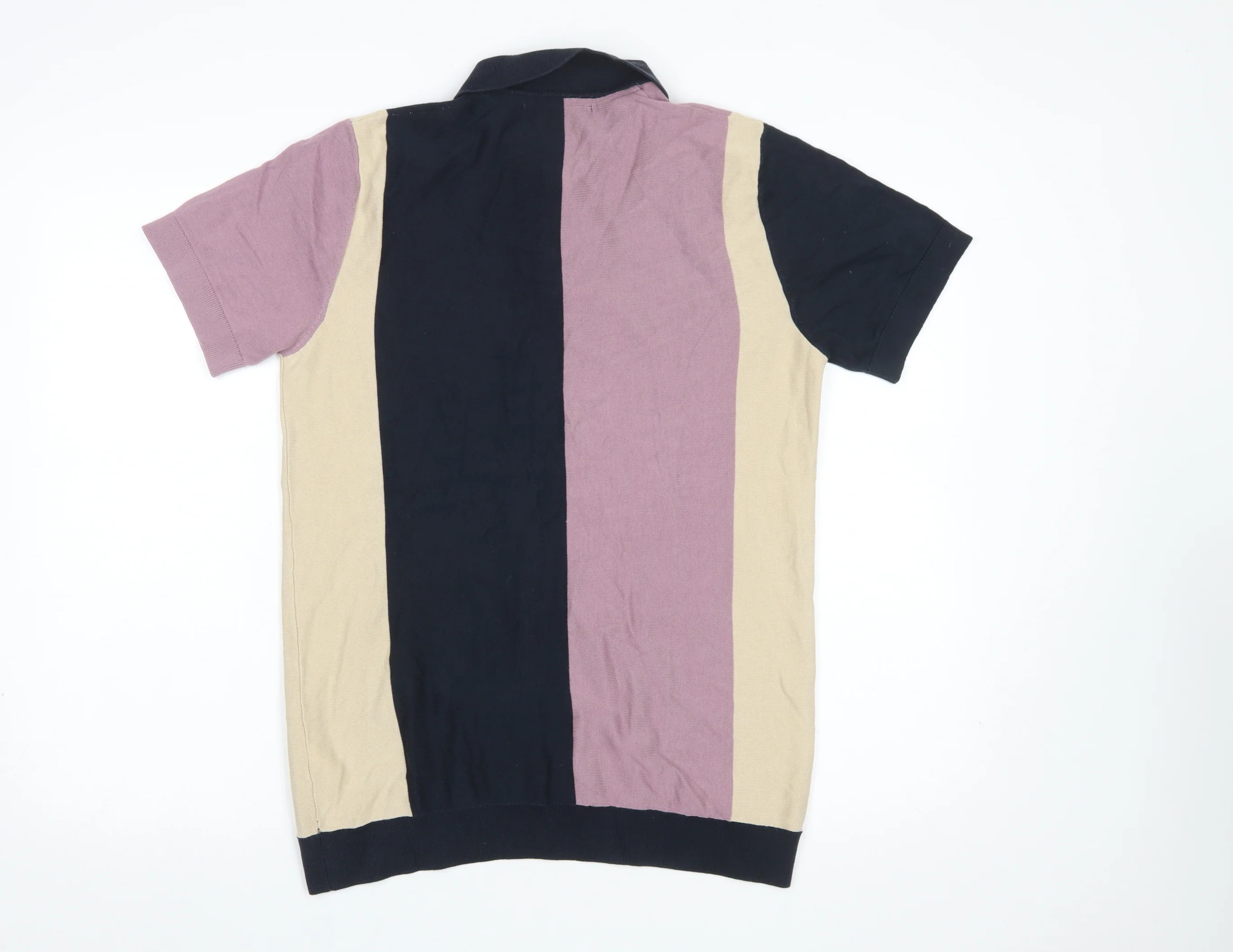 Selected Homme Men’s Colourblock Polo Shirt Black Beige Purple Size S - Image 3