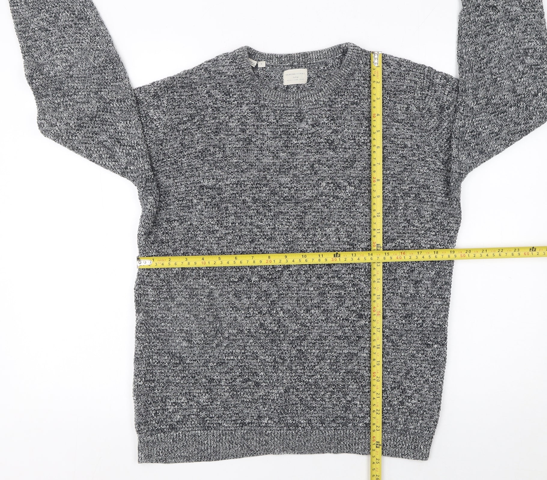 SELECTED HOMME Men's Grey Cotton Knit Crew Neck Jumper Size S - Image 2