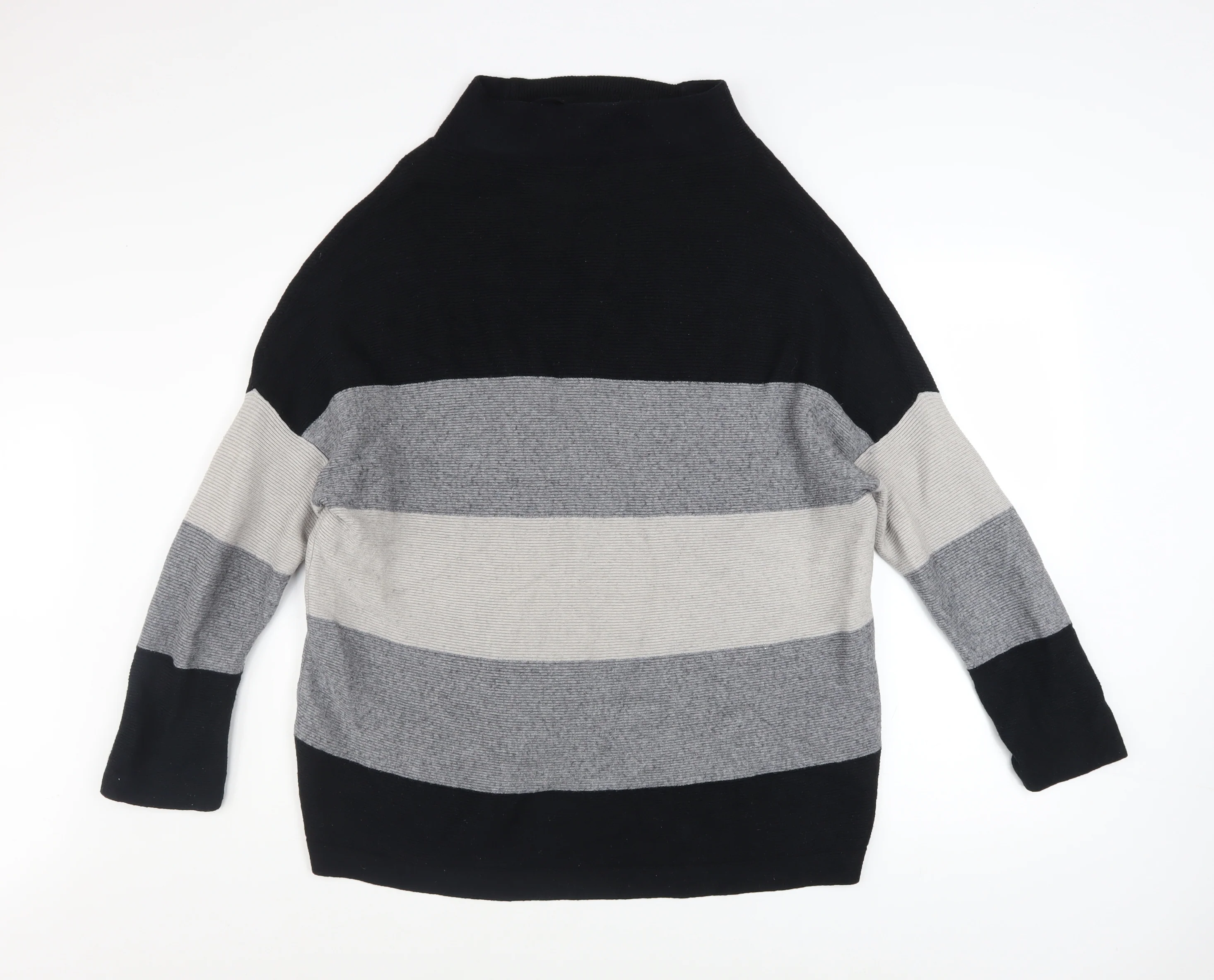 Selection Women's Black Grey Stripe Mock Neck XL Pullover Jumper