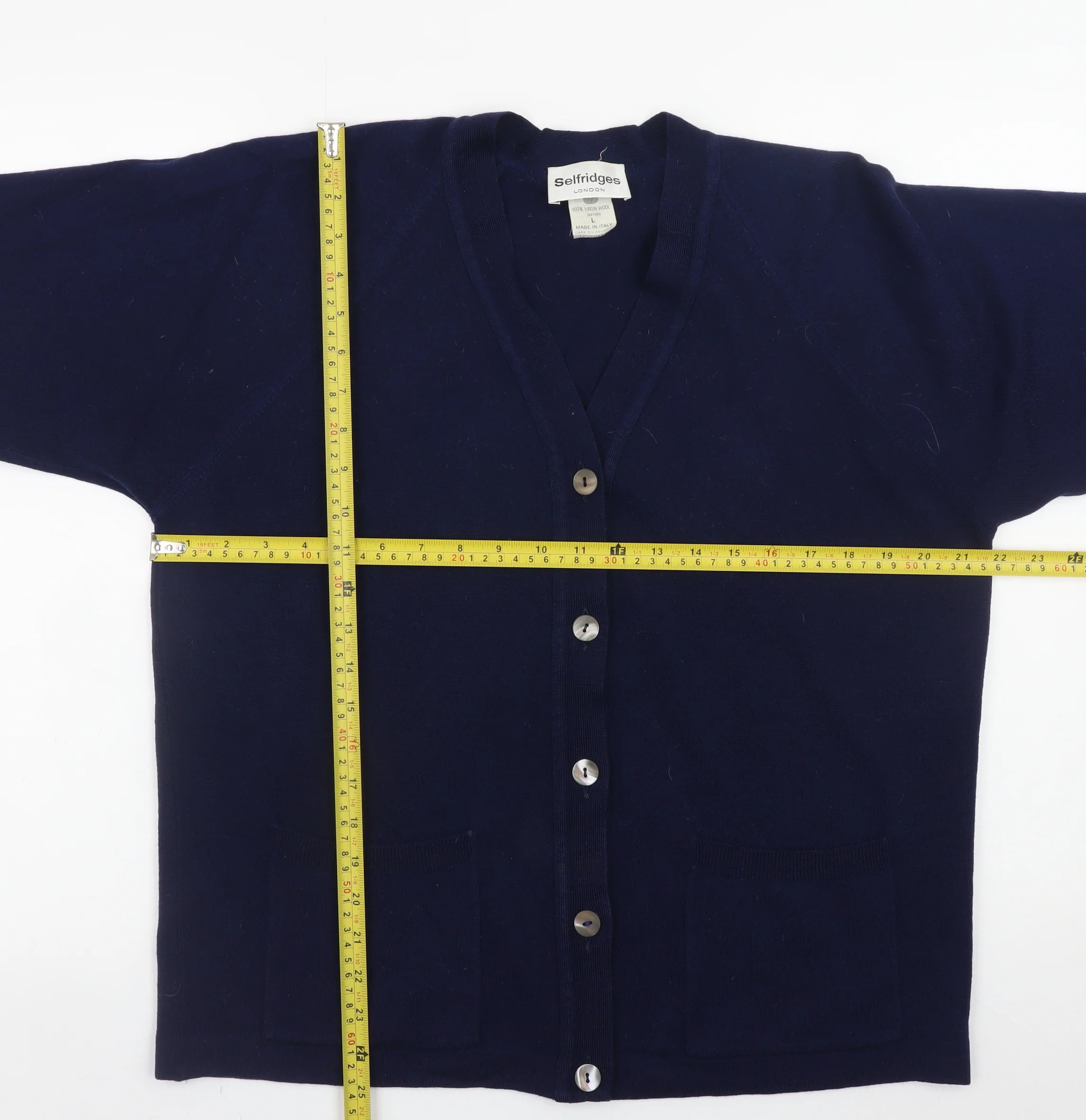 Selfridges Womens Blue Wool V-Neck Cardigan Size L - Image 2