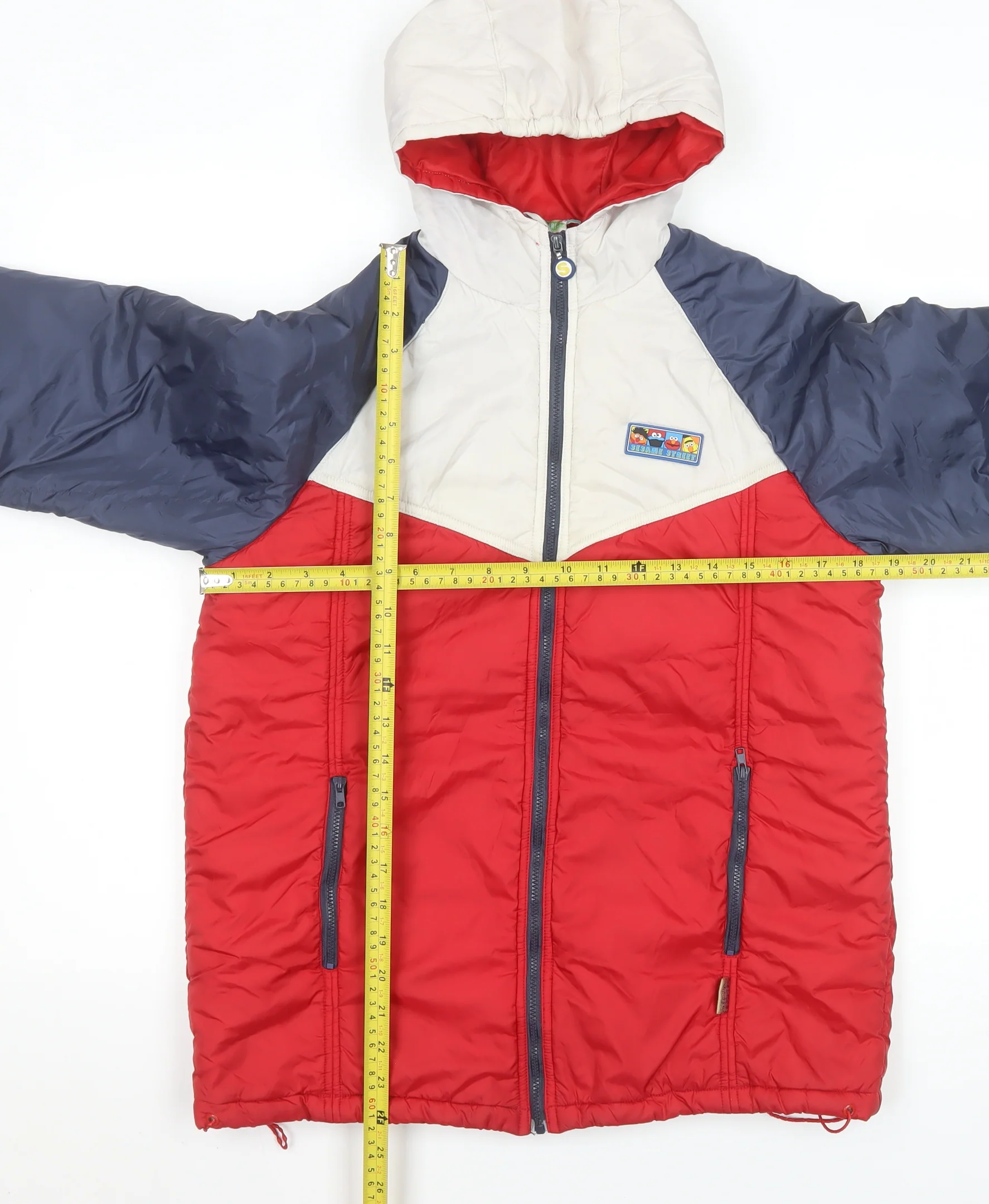 Sesame Street Boys Red Blue Colourblock Hooded Puffer Jacket 11-12 Years - Image 2