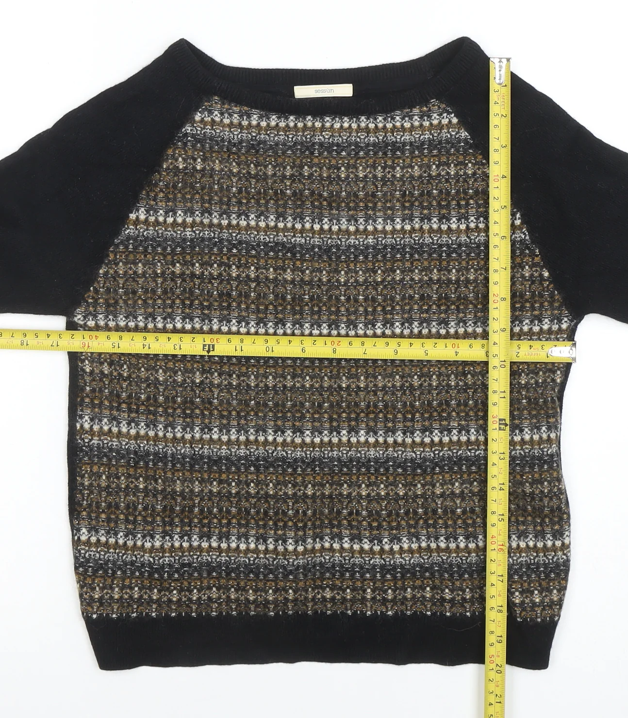 Sessùn Women's Black Striped Wool Blend 3/4 Sleeve Pullover Jumper M - Image 2