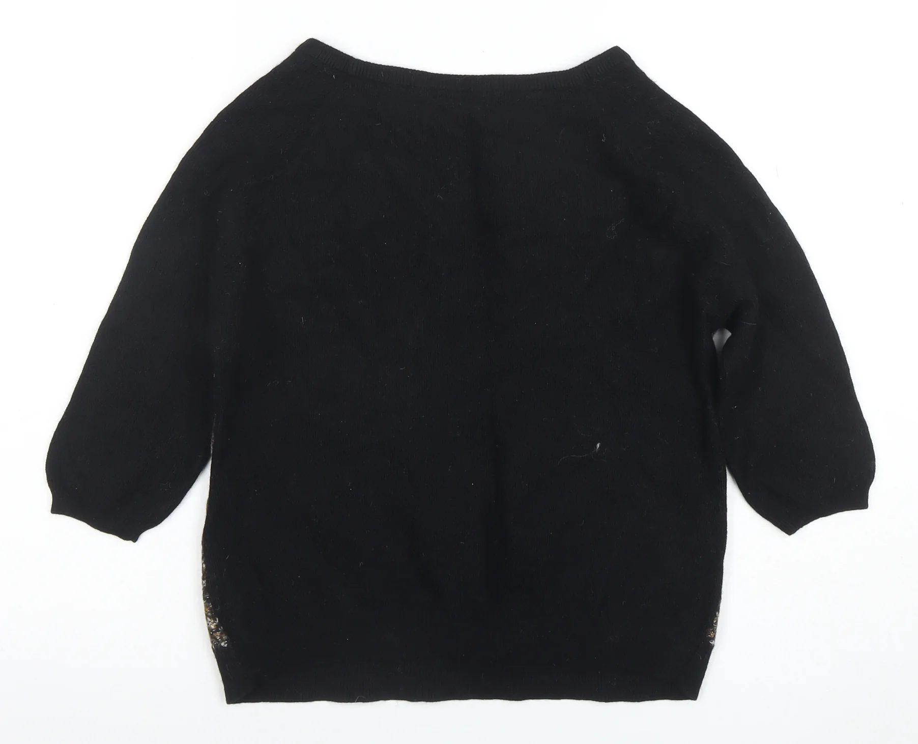 Sessùn Women's Black Striped Wool Blend 3/4 Sleeve Pullover Jumper M - Image 3