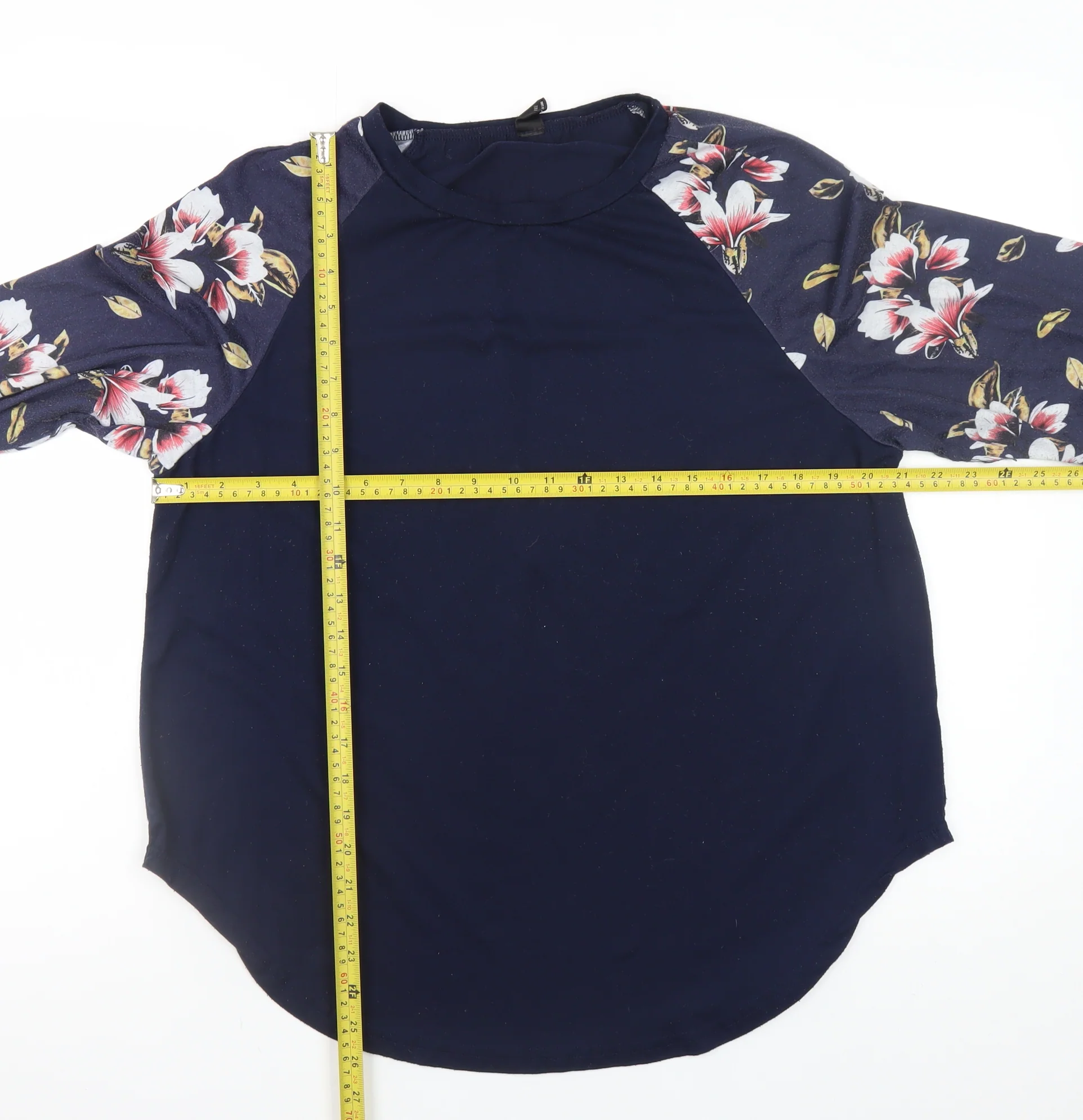 SHEIN Curve Women's Blue Floral Raglan Long Sleeve Tunic Blouse Size 18 Plus - Image 2