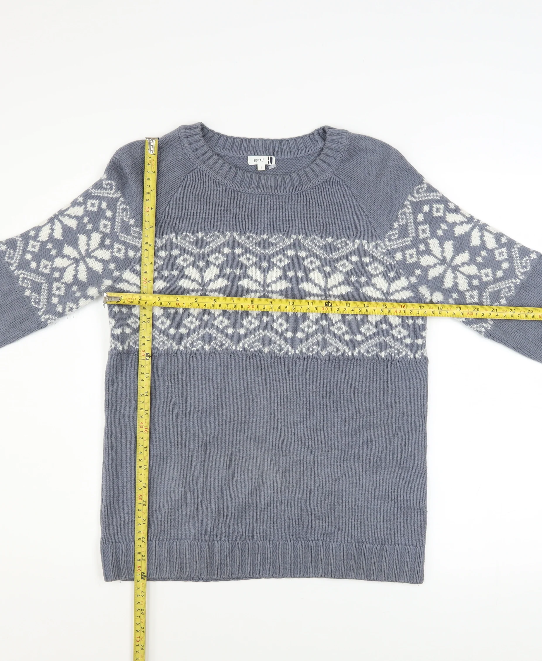 Signal Men's Grey Fair Isle Knit Jumper Size S Winter Pullover - Image 2