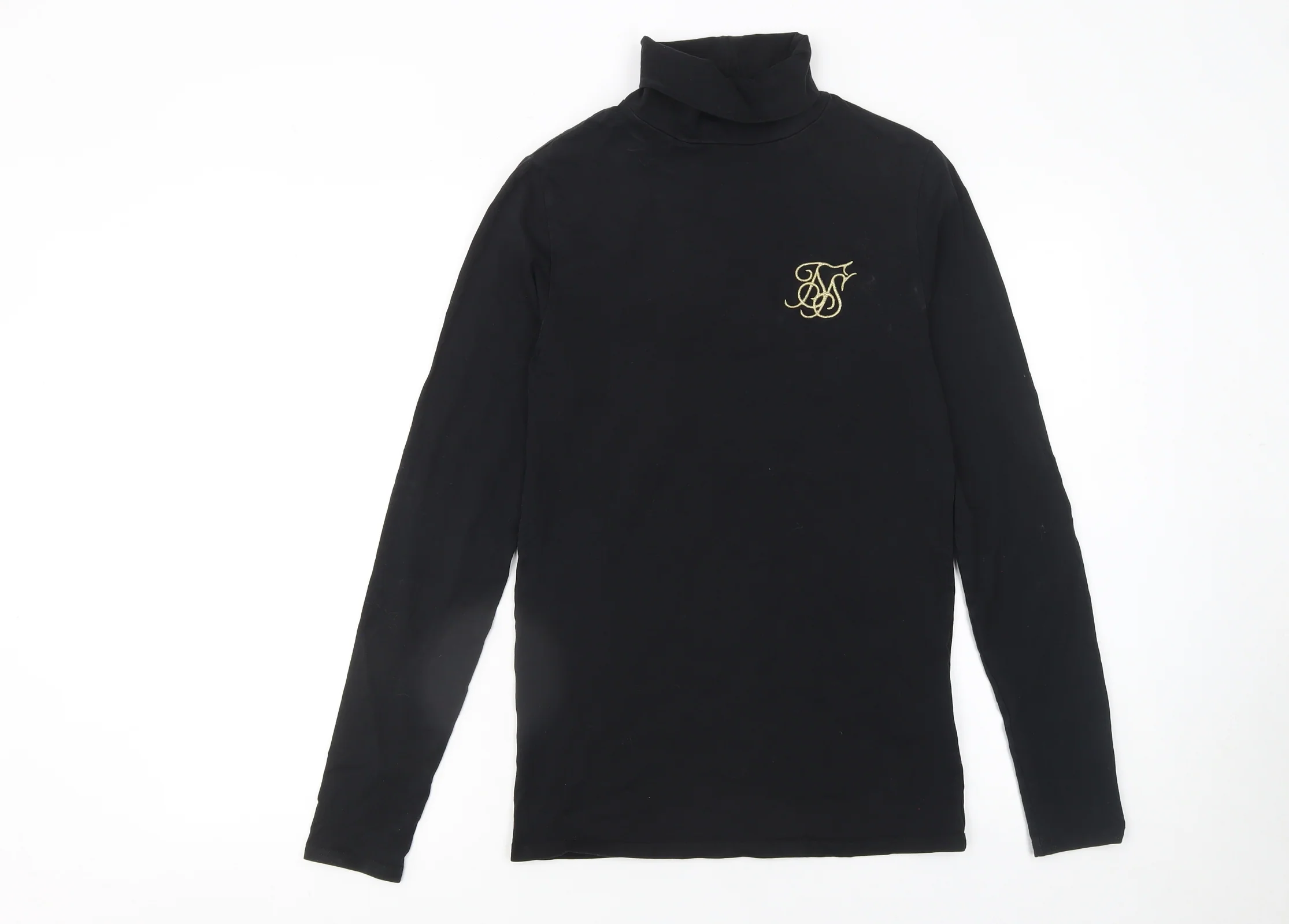SikSilk Men's Black Roll Neck Long Sleeve Slim Fit T-Shirt XS