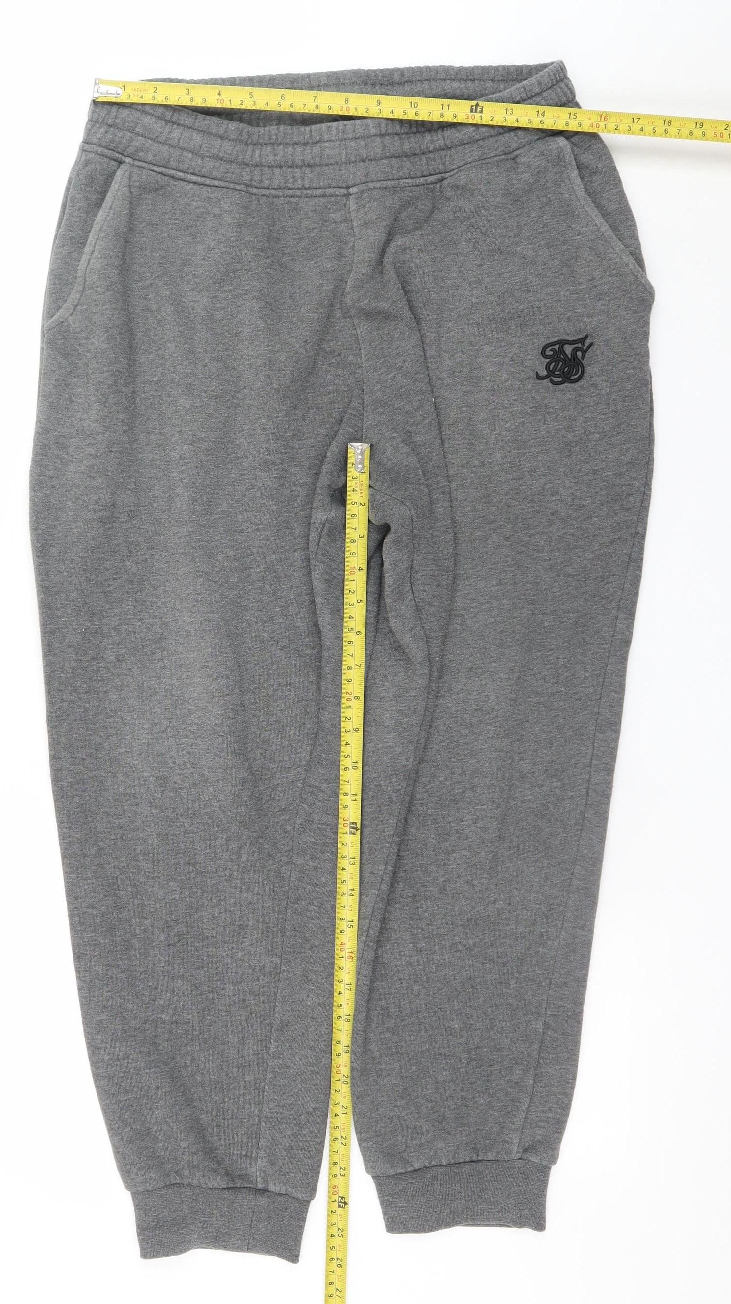 SikSilk Men's Grey Jogger Trousers Size L Elastic Waist - Image 2