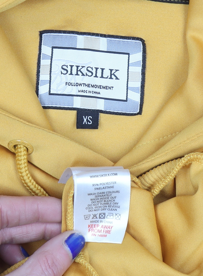 SikSilk Women's Yellow Pullover Hoodie XS Logo Tape Detail - Image 4