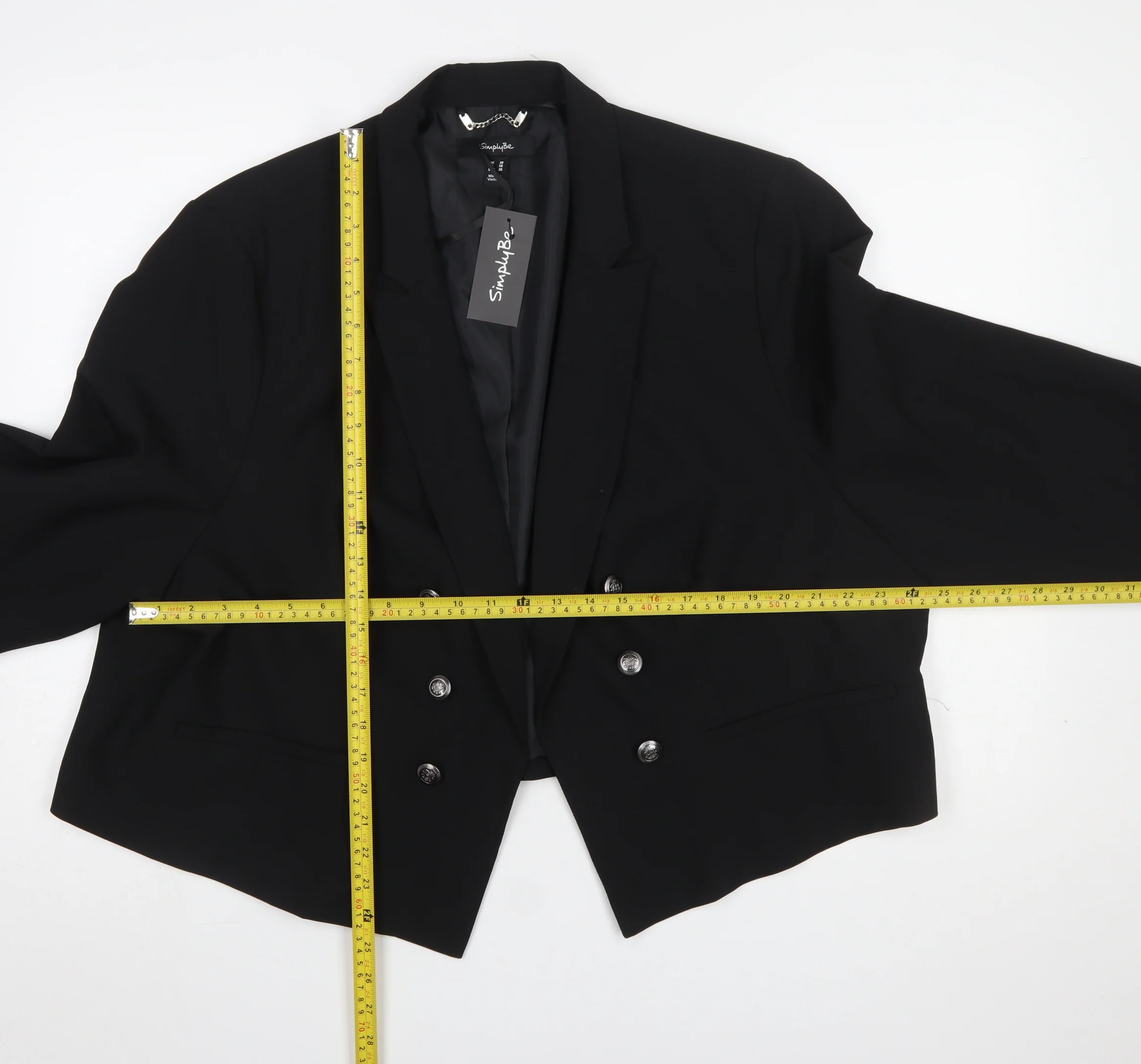 Simply Be Women's Black Double-Breasted Blazer Jacket Size 30 - Image 2