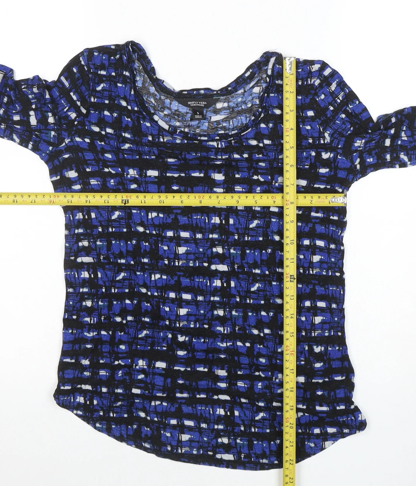 Simply Vera Vera Wang Women's Blue Geometric Long Sleeve Jersey Top Size S - Image 2