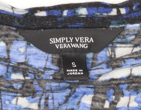 Simply Vera Vera Wang Women's Blue Geometric Long Sleeve Jersey Top Size S - Image 4