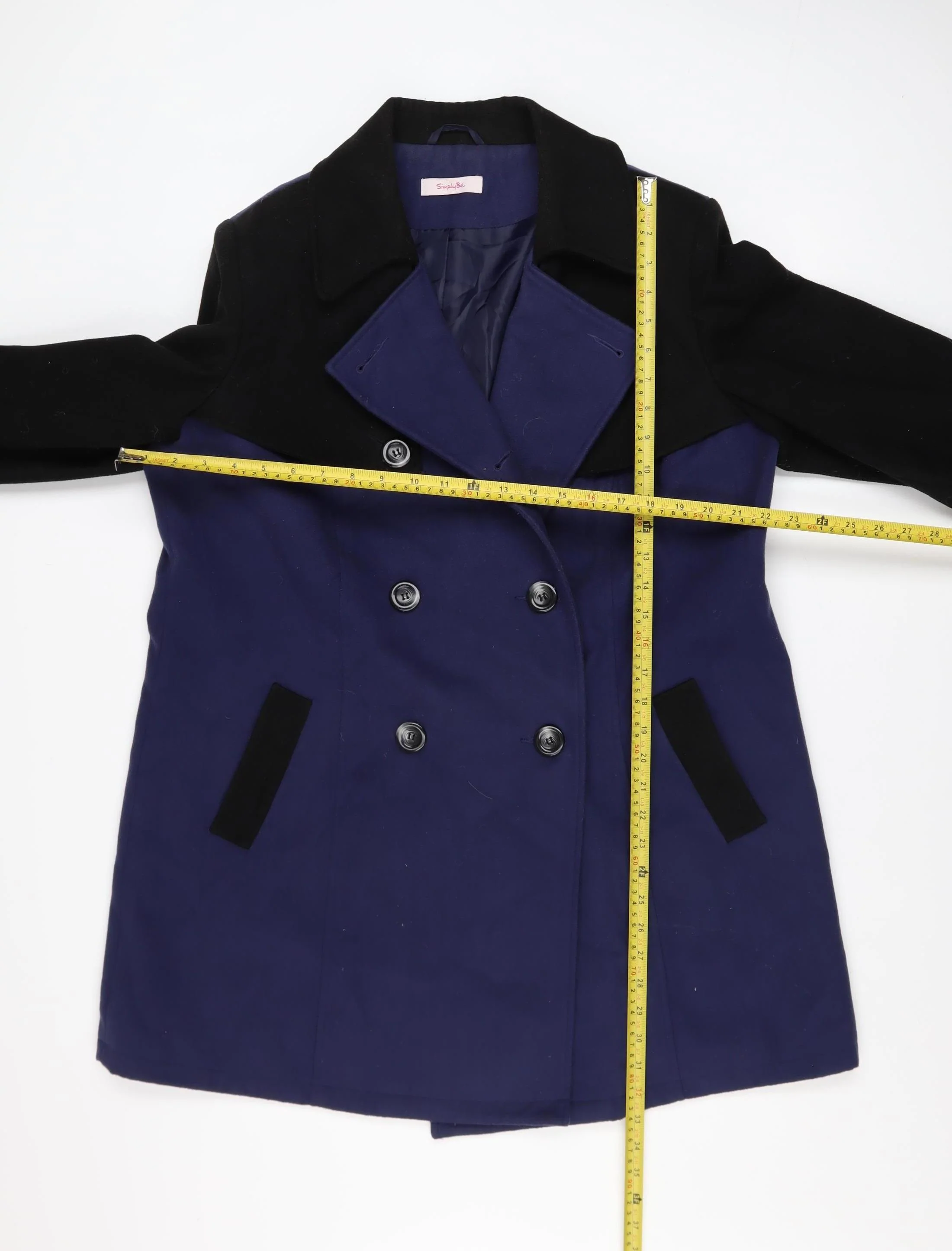 SimplyBe Women's Blue & Black Pea Coat Size 18 Classic Mid-Length - Image 2