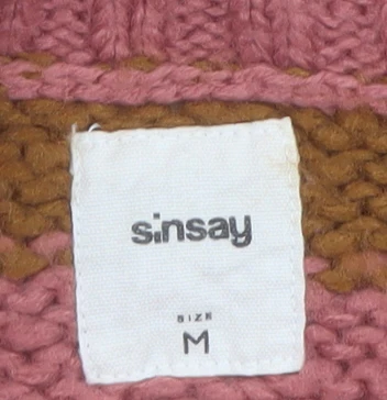 Sinsay Women’s Pink Brown Striped Chunky Knit Pullover Jumper M - Image 4
