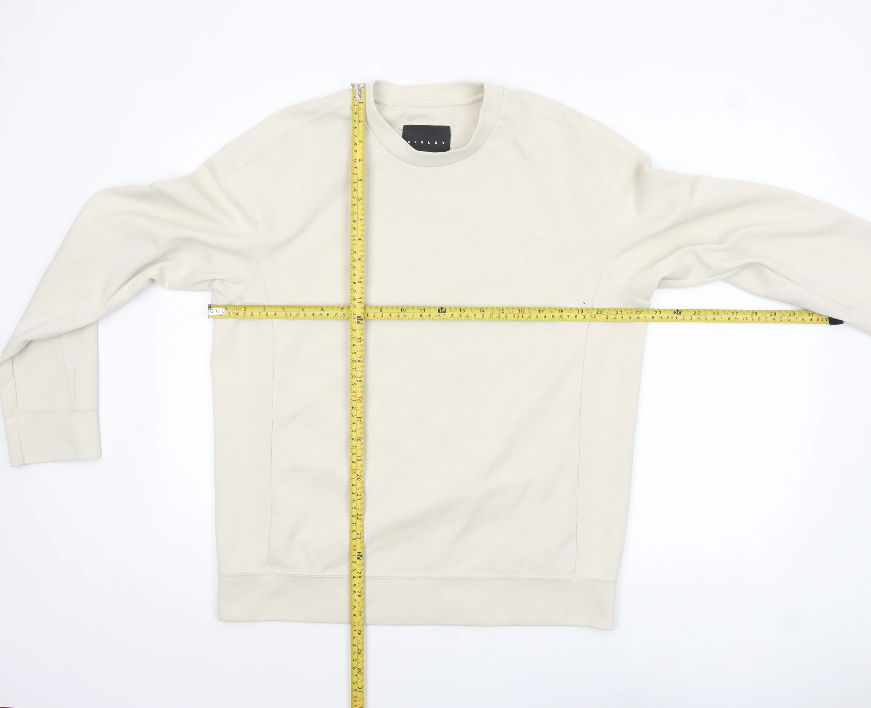 Sisley Men’s Beige Crew Neck Cotton Sweatshirt M Regular Fit - Image 2
