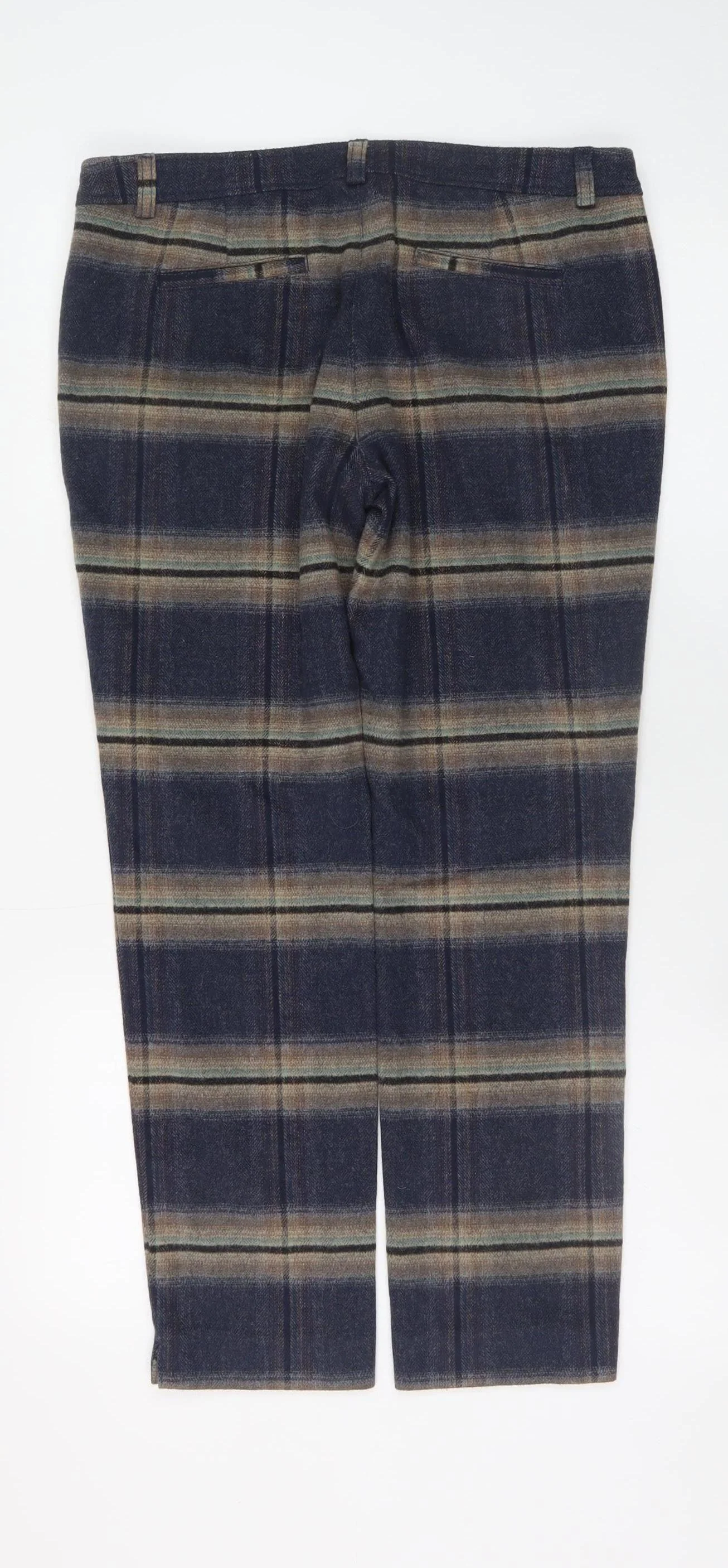 Sisley Men's Brown Check Wool Blend Straight Trousers S - Image 3
