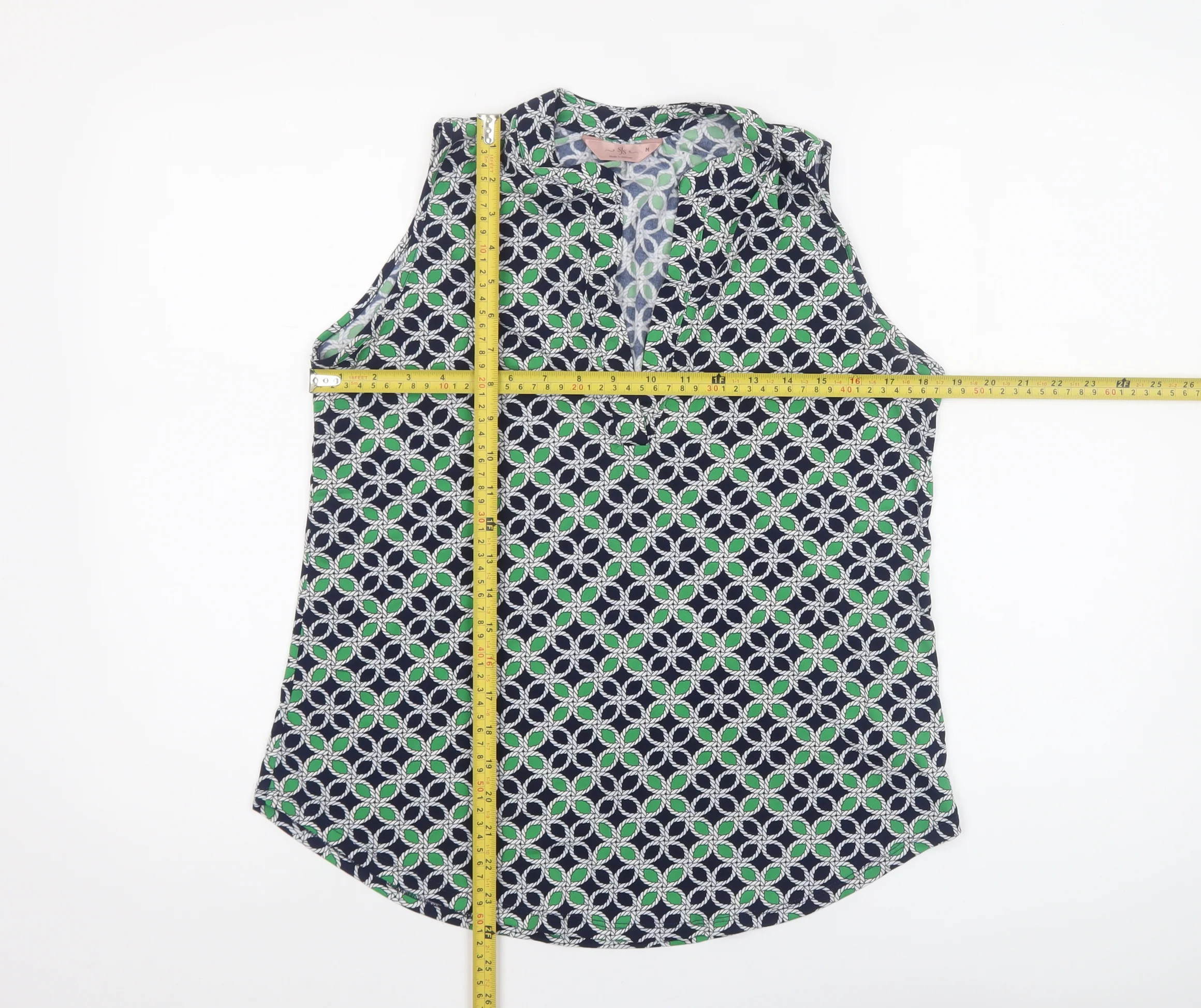 SJS Women's Multicoloured Geometric Sleeveless V-Neck Blouse M - Image 2