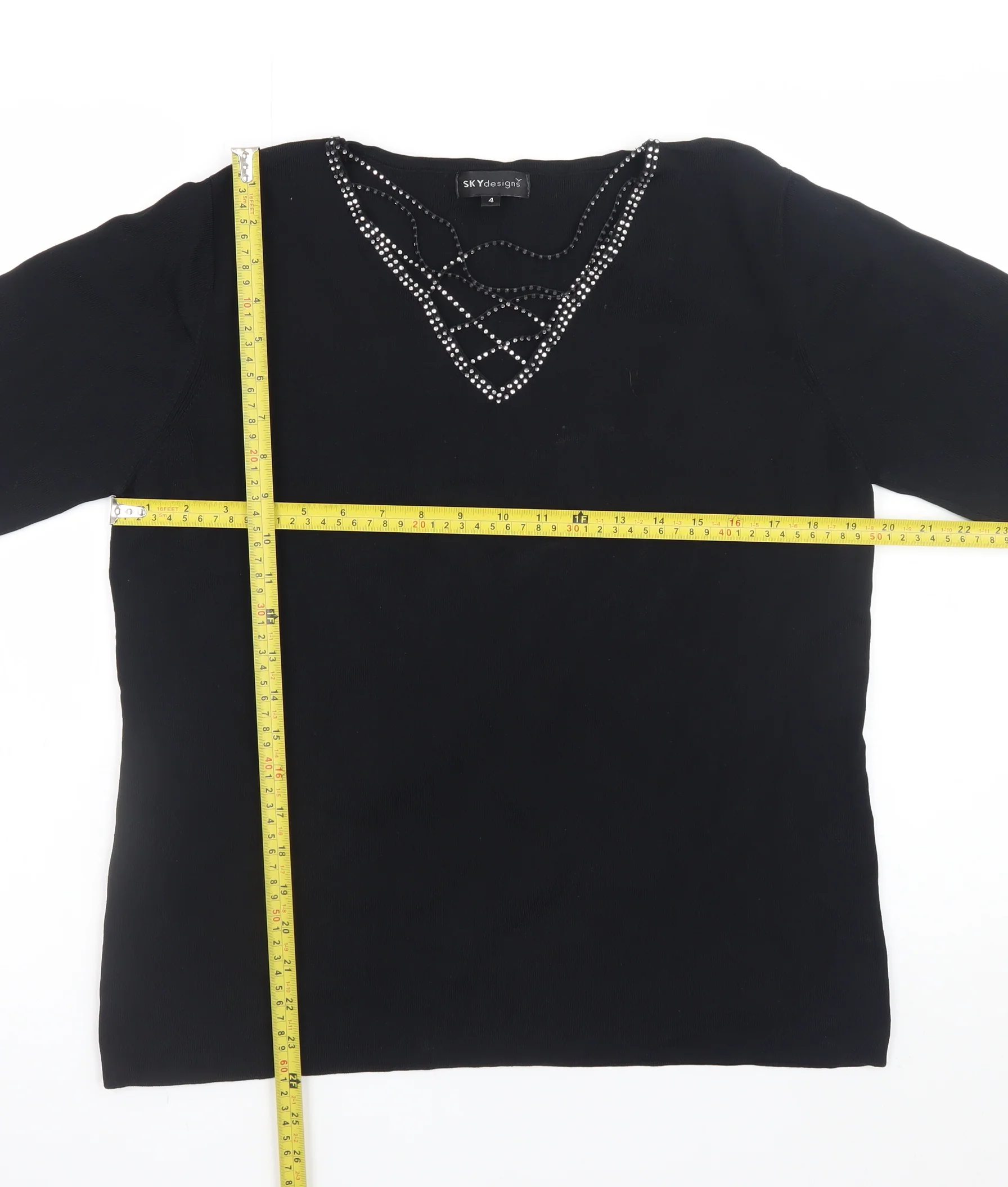 SKY Women’s Black Beaded V-Neck Pullover Jumper Size 4 - Image 2