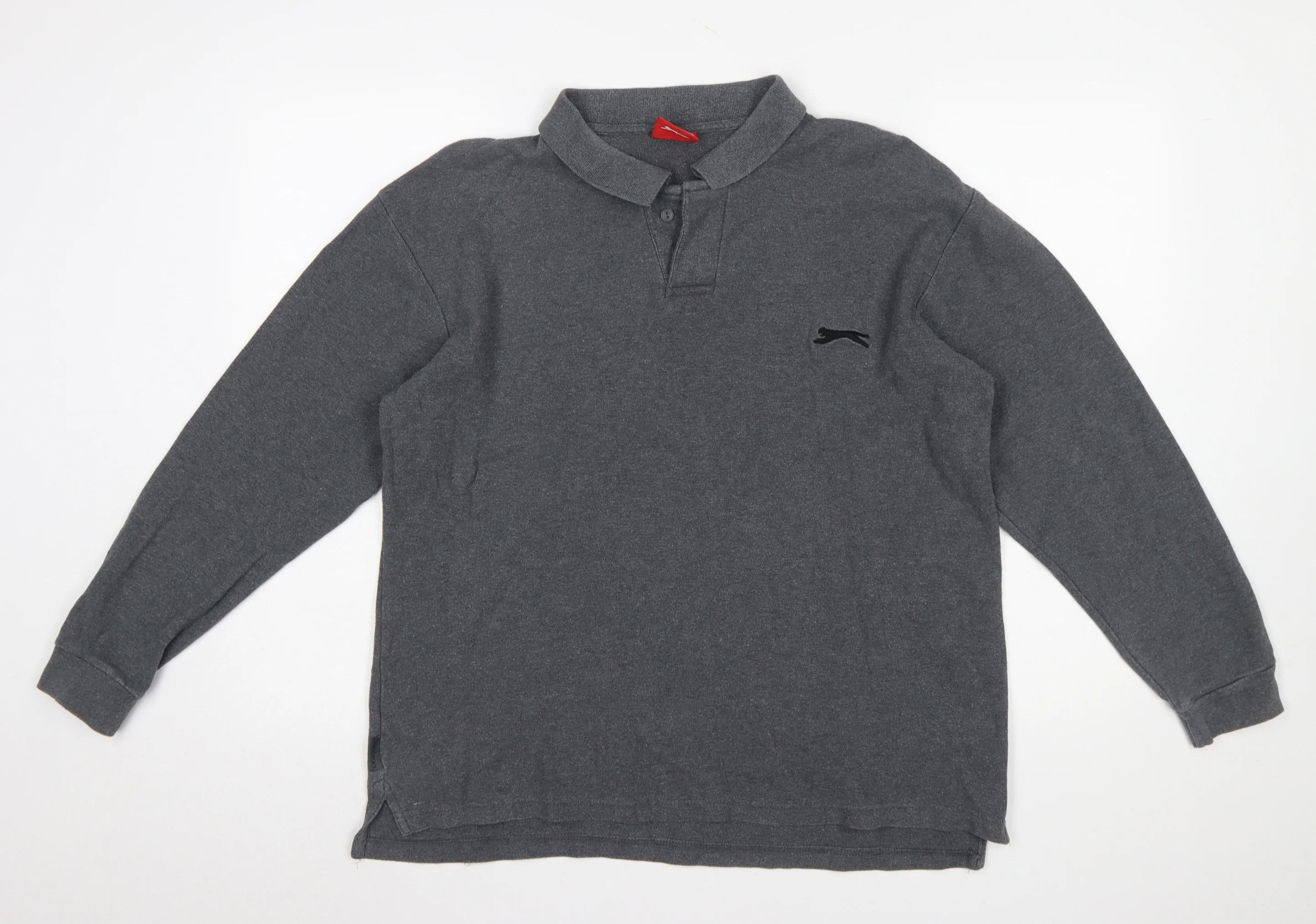 Slazenger Men's Grey Long Sleeve Cotton Polo Shirt L