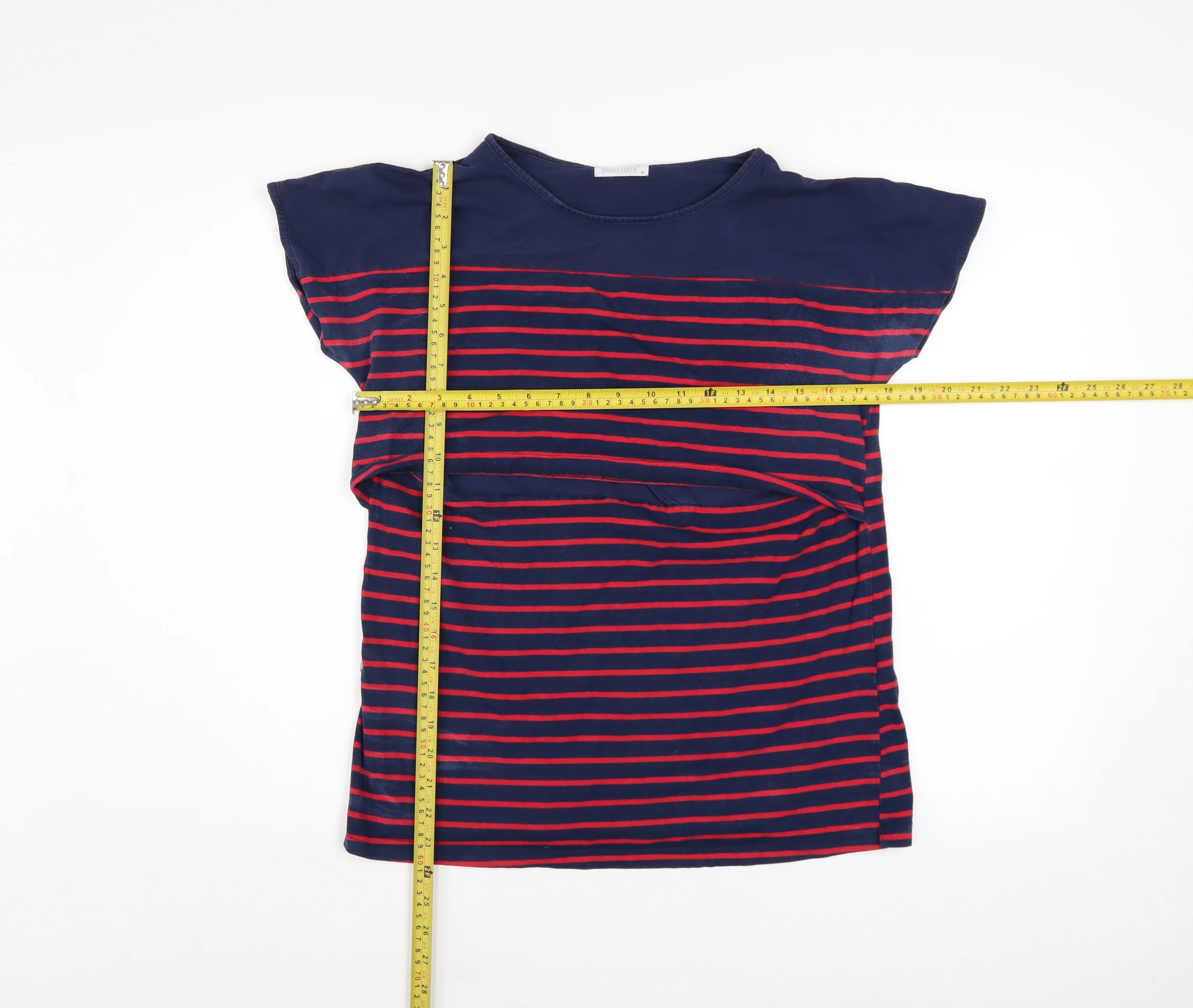 SMALLSHOW Women's Blue Striped Cotton T-Shirt Size M - Image 2