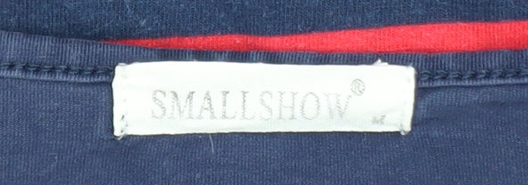 SMALLSHOW Women's Blue Striped Cotton T-Shirt Size M - Image 4