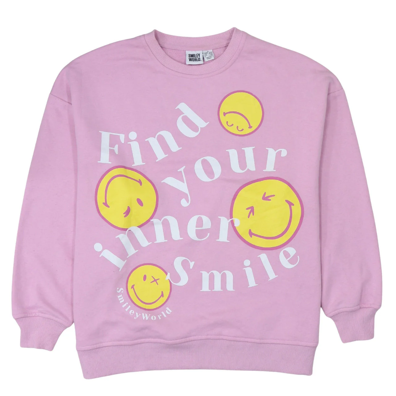 SmileyWorld Women Pink Graphic Print Pullover Sweatshirt Size S