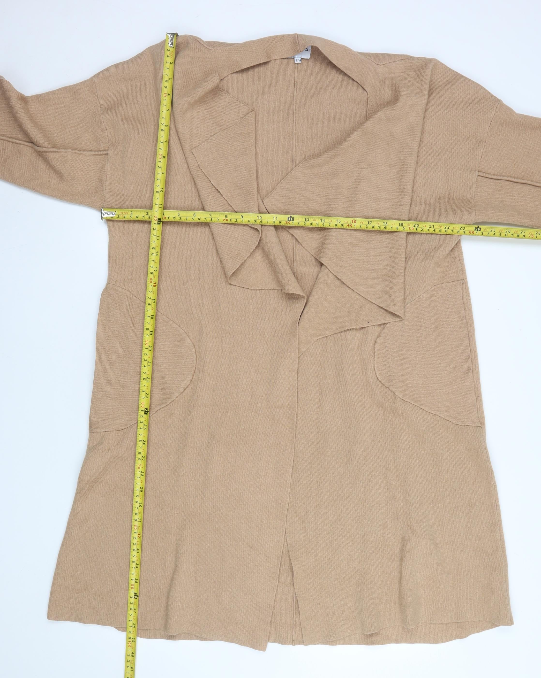 SNDYS. Women’s Beige Long Knit Coatigan S Lightweight Open Front - Image 2