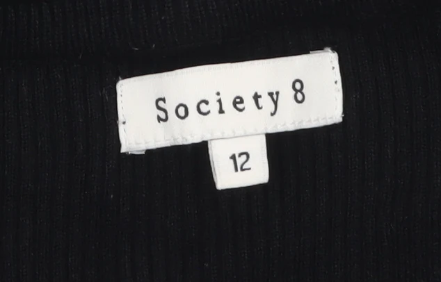 Society 8 Womens Black V-Neck Lace Up Knit Jumper Size 12 - Image 5