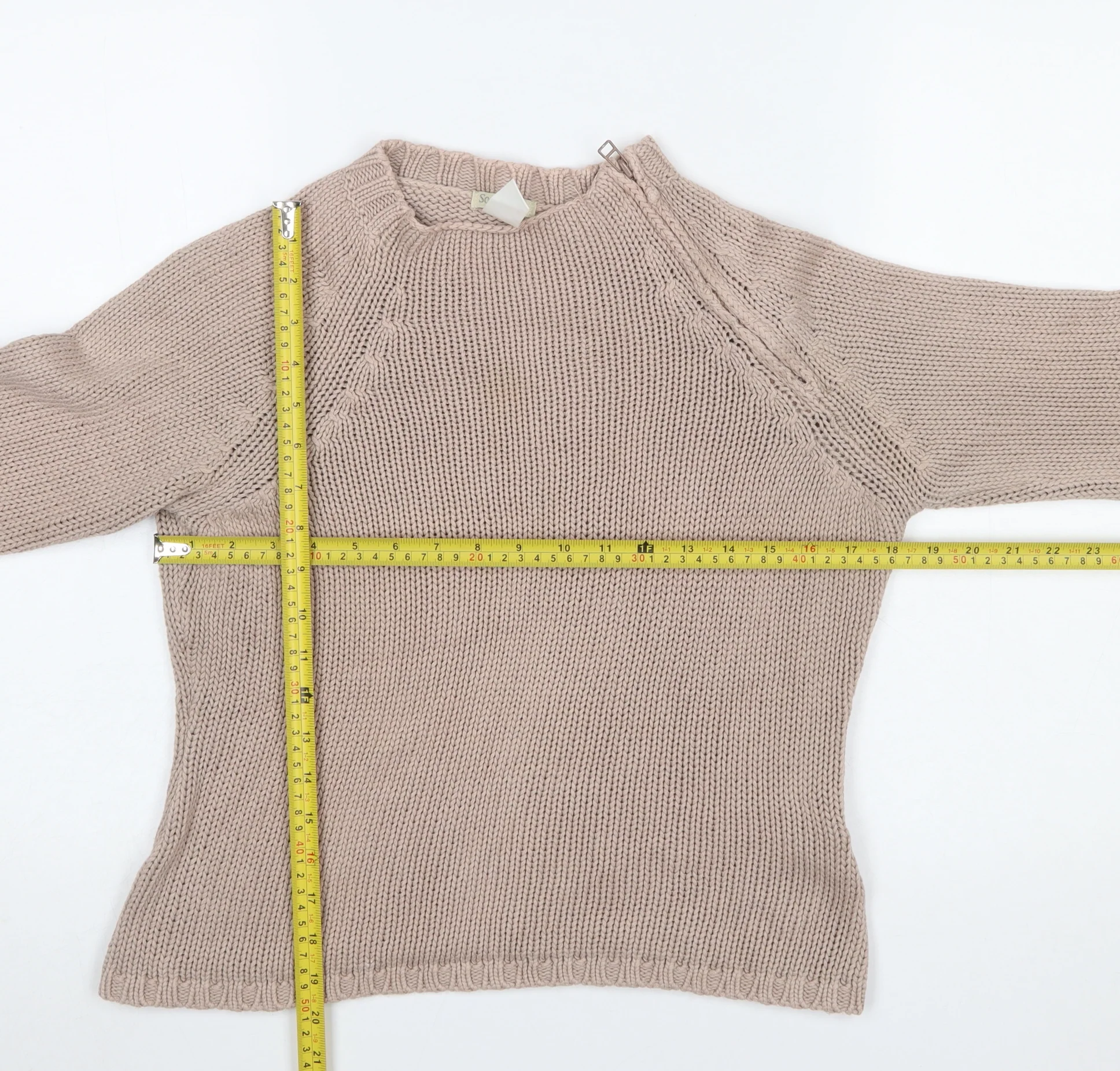 Soft Grey Women's Beige Cotton Chunky Knit Raglan Jumper Size 10/12 - Image 2