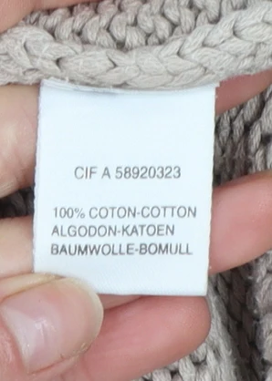 Soft Grey Women's Beige Cotton Chunky Knit Raglan Jumper Size 10/12 - Image 5