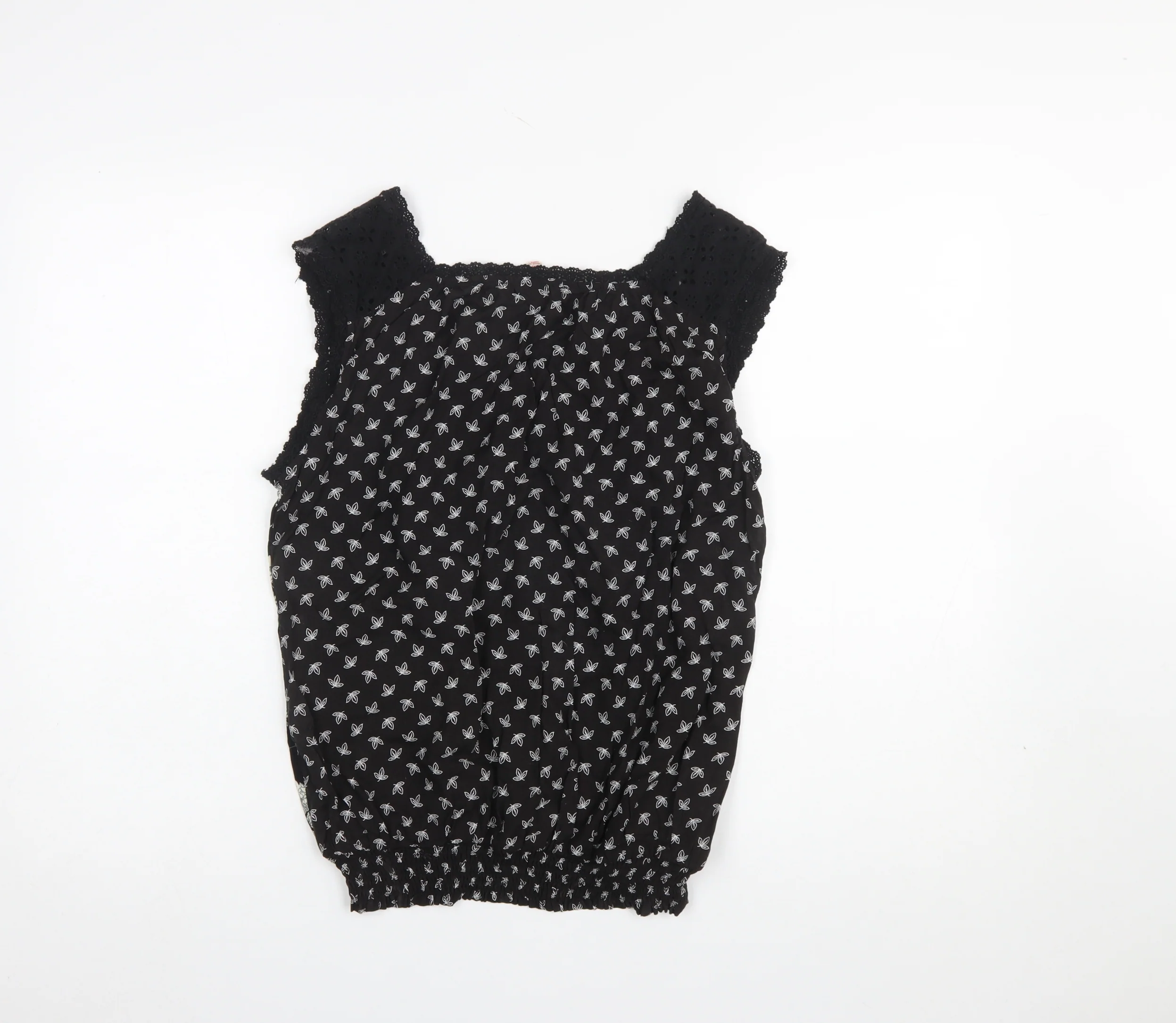 Solitaire Women’s Black Floral Crochet Sleeveless Blouse M - Image 3