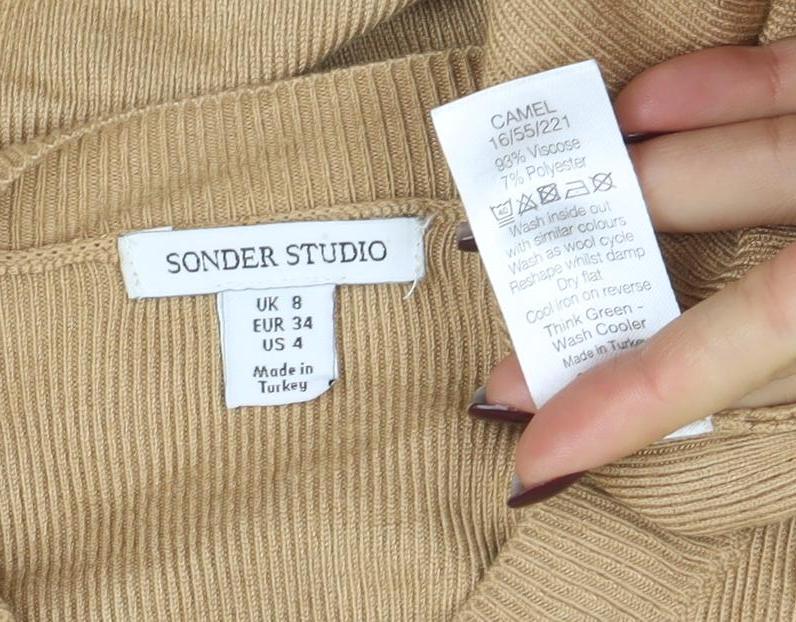 Sonder Studio Women Beige High Neck Strappy Sleeve Pullover Jumper Size 8 - Image 4
