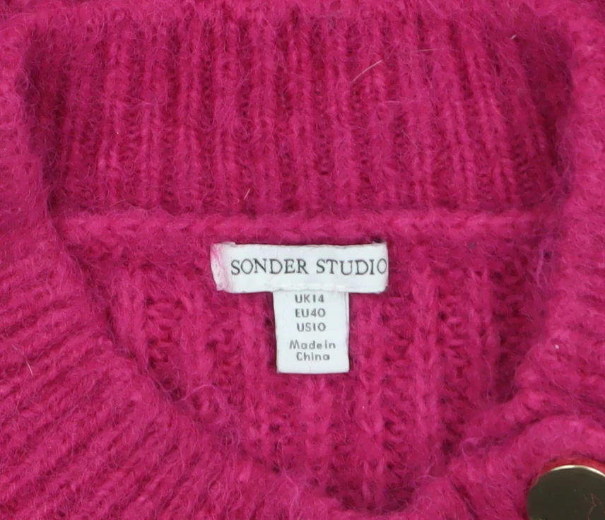 Sonder Studio Women’s Pink Chunky Knit Mock Neck Jumper Size 14 - Image 5