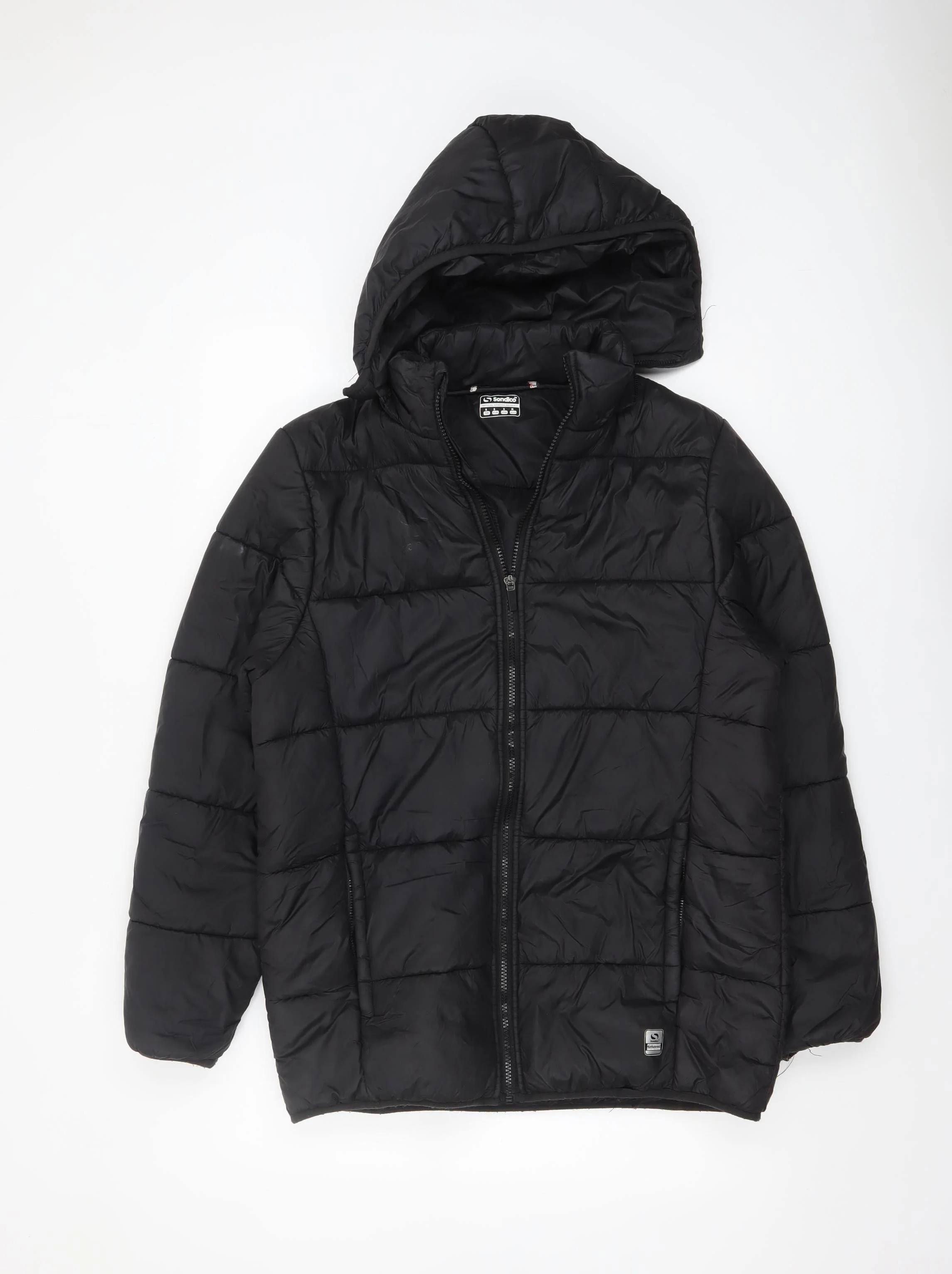 Sondico Men's Black Puffer Jacket Size S Hooded Winter Zip Coat