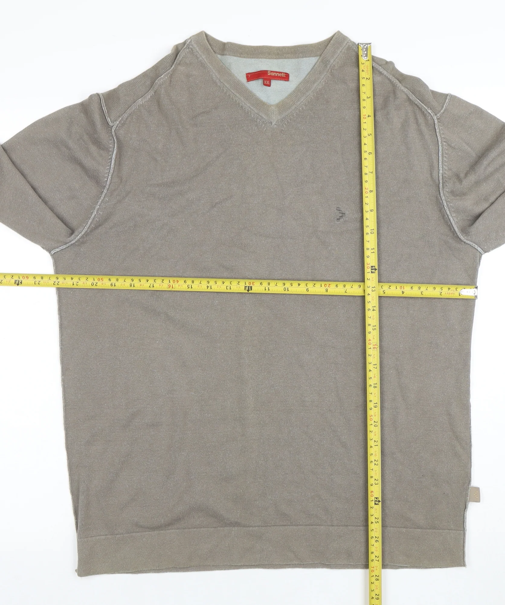 Sonneti Men’s Brown V-Neck Cotton Blend Jumper 2XL Casual Knit - Image 2
