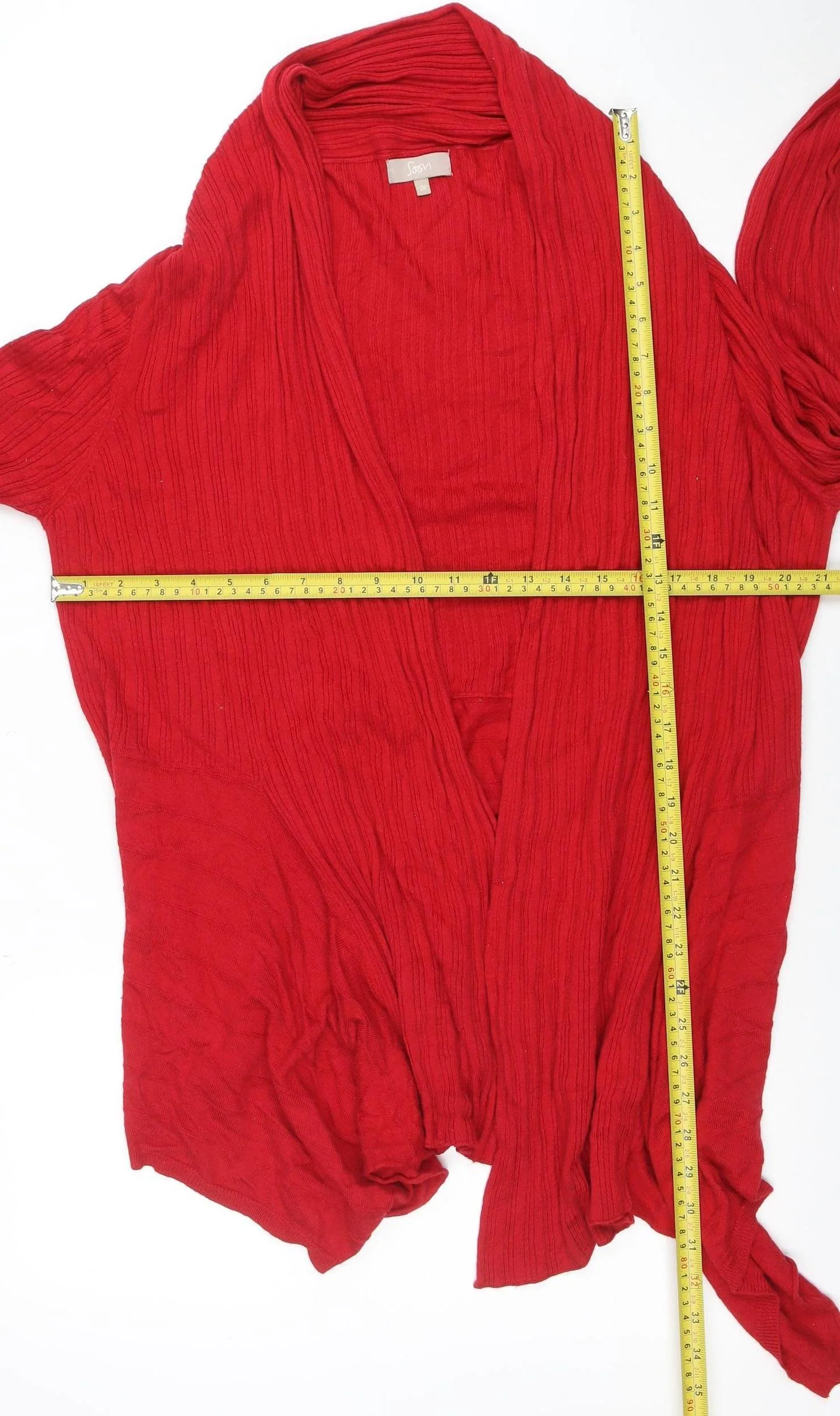 Soon Women Red Size 20 Open Knit Long Sleeve Cardigan - Image 2