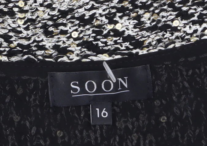 Soon Women’s Black Knit Sequin Tunic Blouse Size 16 3/4 Sleeve - Image 5