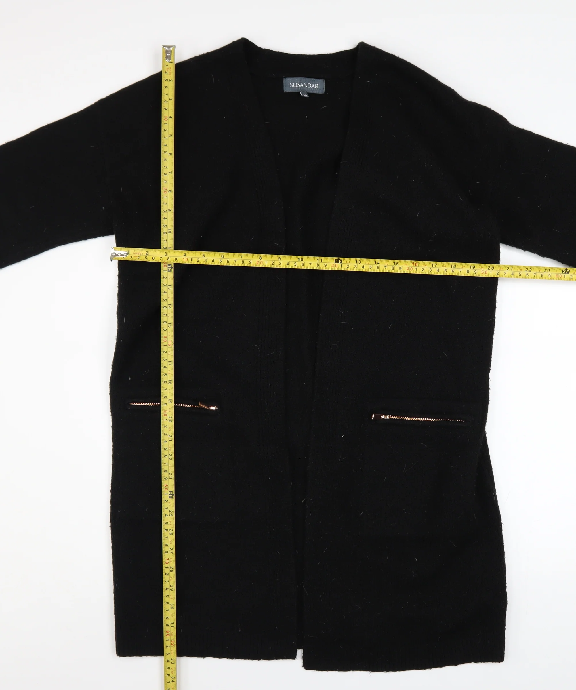 Sosandar Women’s Black Longline Zip Pocket Knit Cardigan Size 10 - Image 2