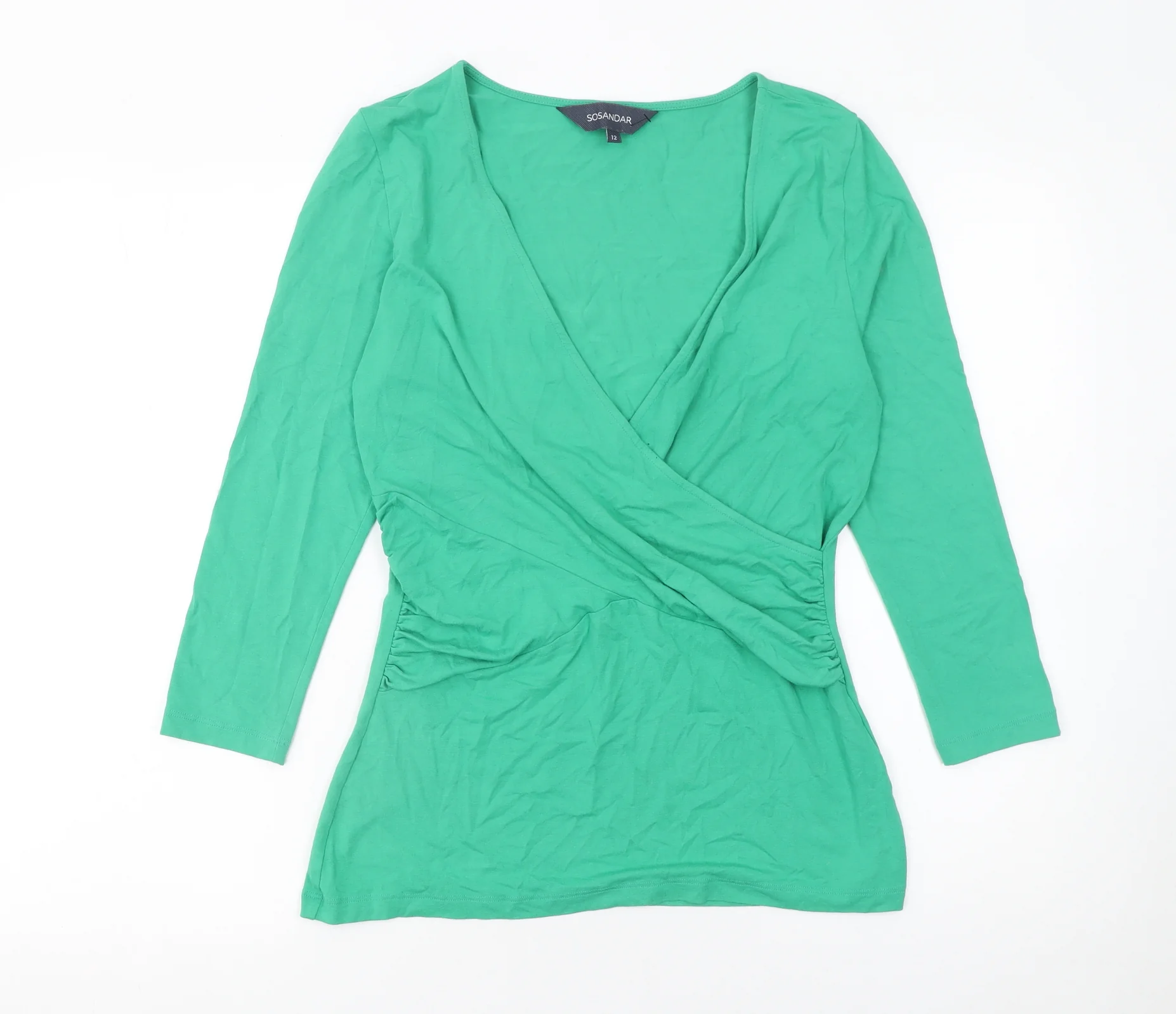 Sosandar Women’s Green Wrap Jersey 3/4 Sleeve Blouse UK 12 - Image 2