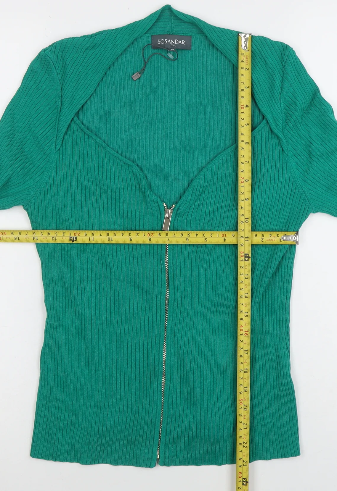Sosandar Women's Green Full Zip Ribbed Cardigan Size 14 - Image 2