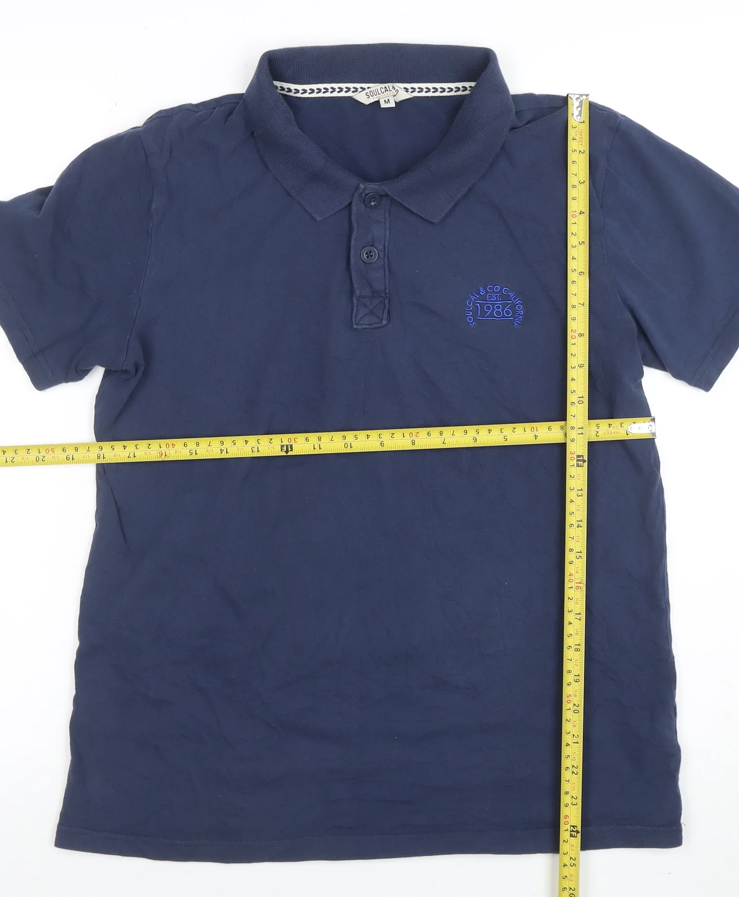 SoulCal & Co Navy Blue Cotton Men's Polo Shirt Size M Classic Fit - Image 2