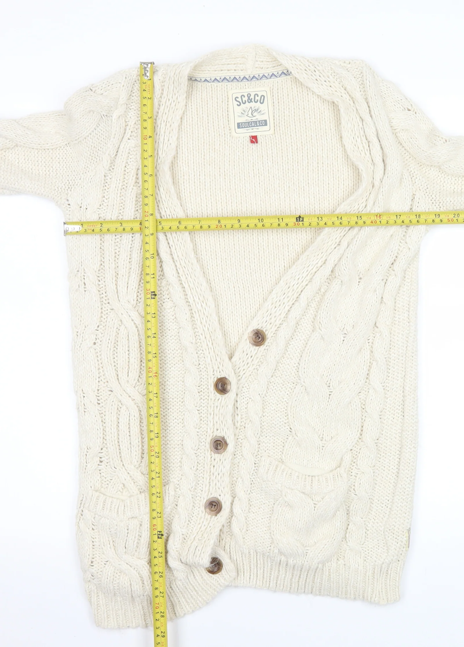SoulCal & Co Women Ivory Cable Knit Button Cardigan Size 6 - Image 2