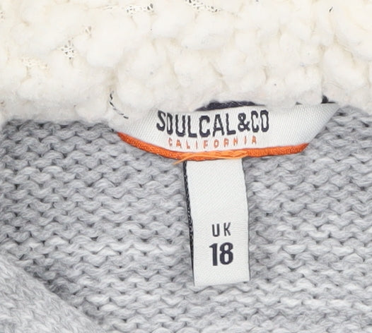 SoulCal & Co Women’s Grey Hooded Button Cardigan UK 18 Acrylic Blend - Image 5