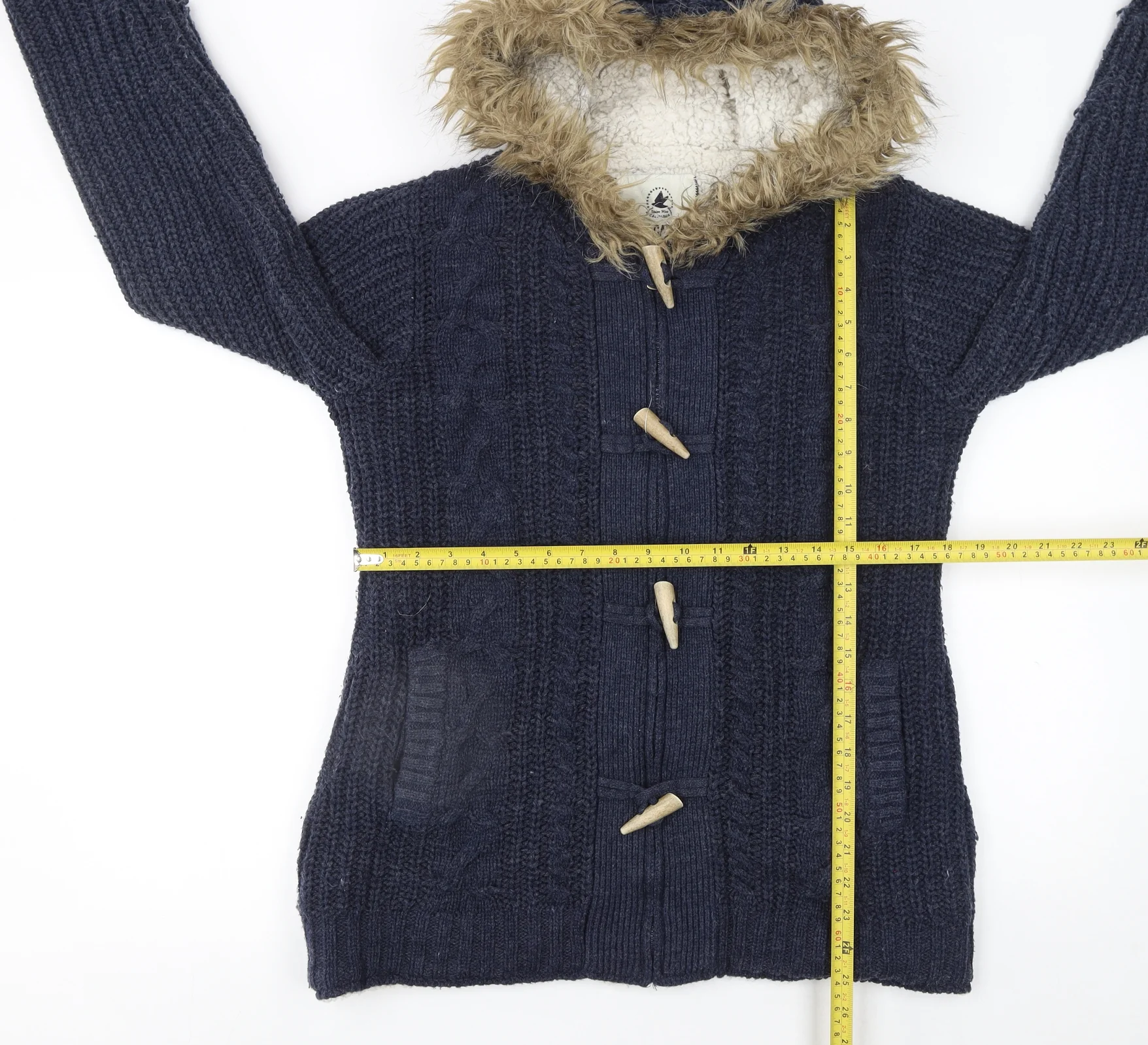 SoulCal & Co Women's Navy Fur Trim Hooded Cardigan Size 12 - Image 2