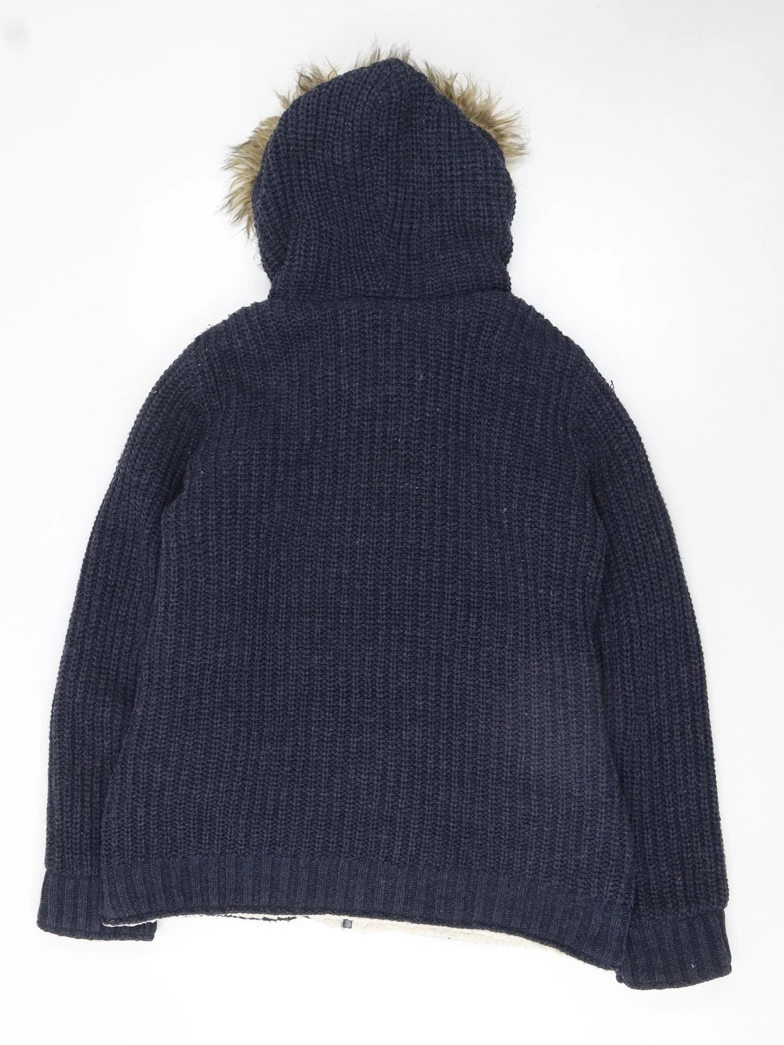 SoulCal & Co Women's Navy Fur Trim Hooded Cardigan Size 12 - Image 3