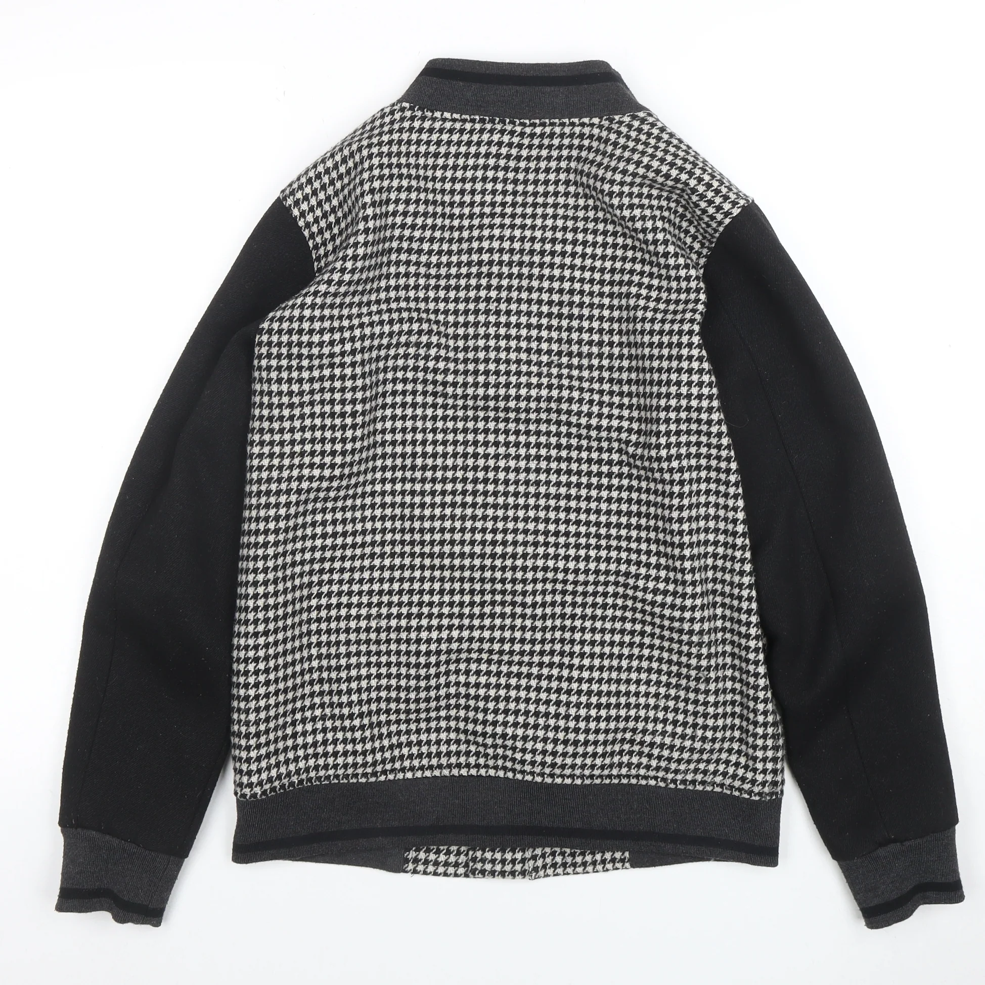 Soyaconcept Men Black & White Houndstooth Wool Blend Bomber Jacket S - Image 3
