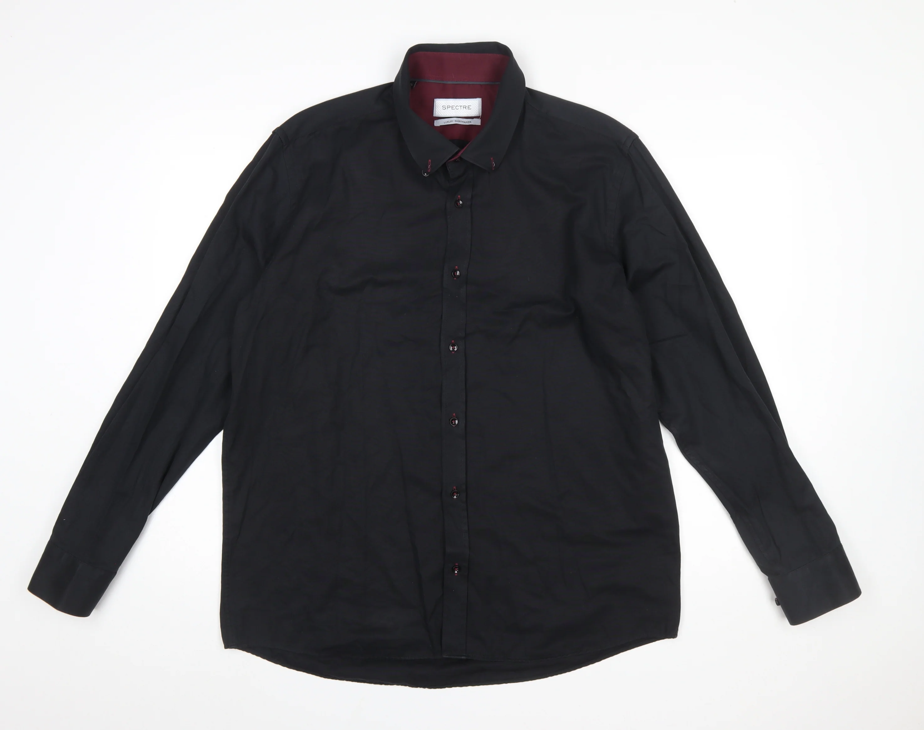 Spectre Men's Black Button-Down Long Sleeve Cotton Shirt 2XL