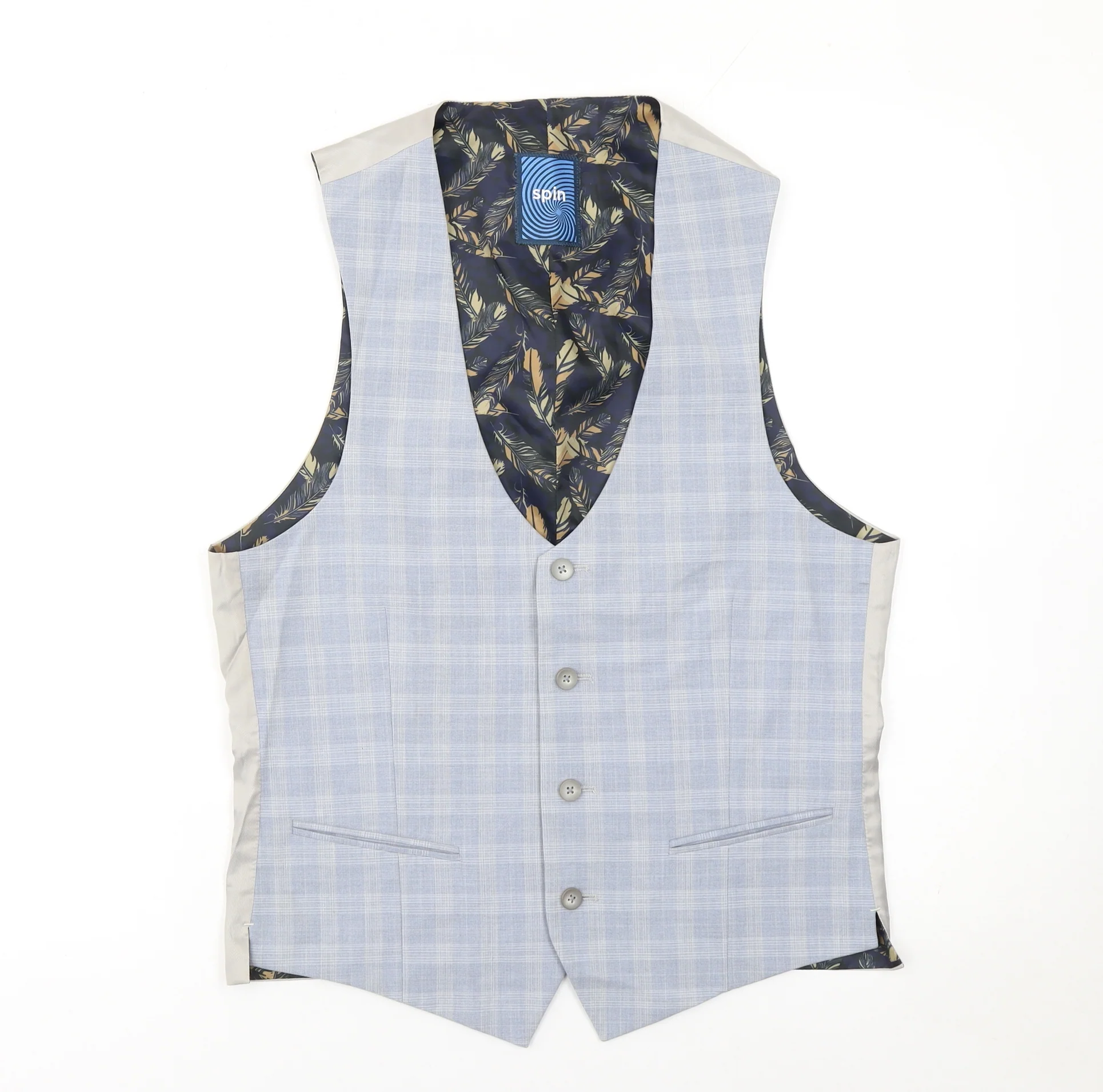 Spin Men's Blue Checked Formal Waistcoat Size 8R