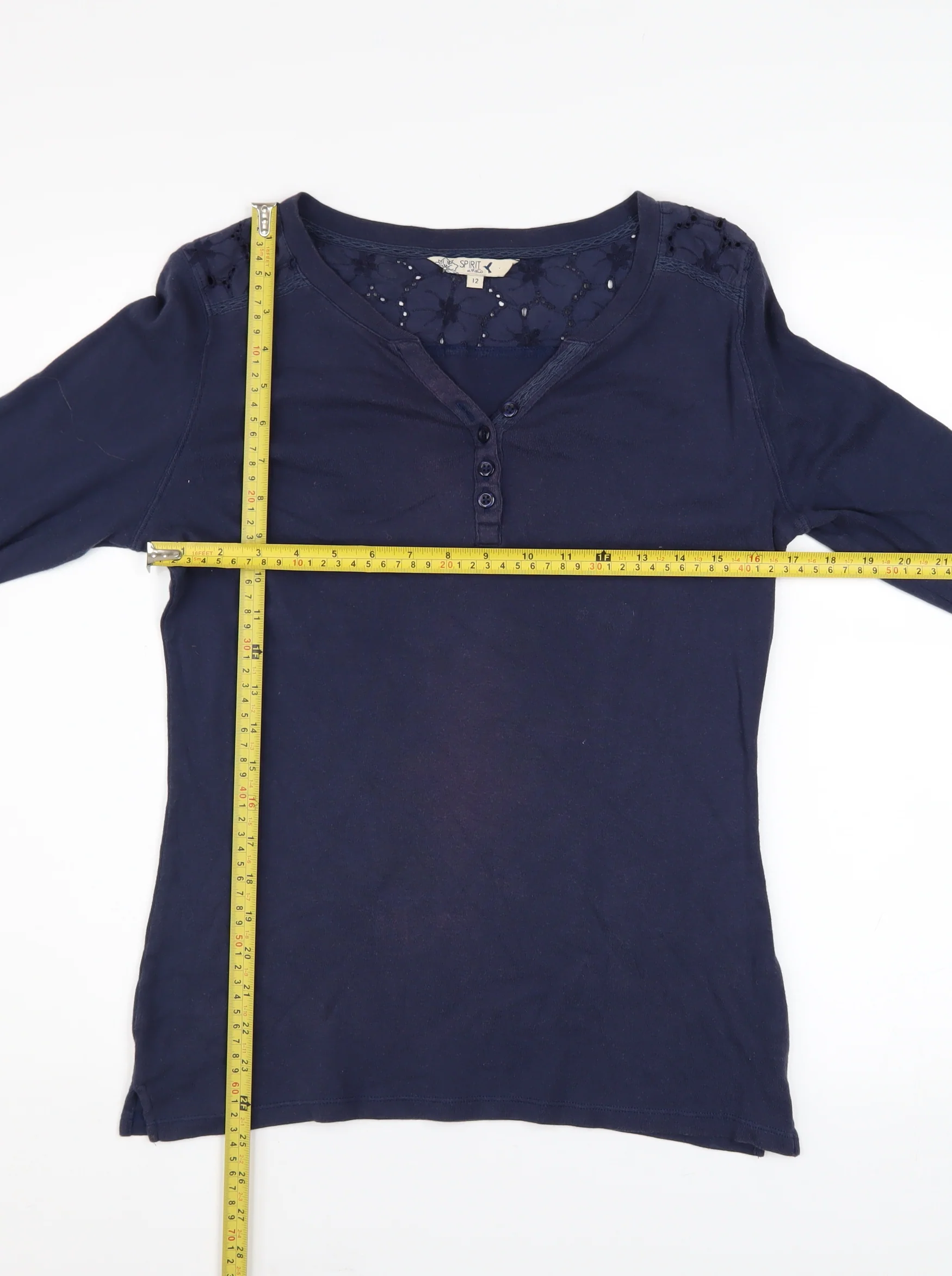 Spirit at M&Co Women's Blue Size 12 Cotton 3/4 Sleeve Button Top - Image 2